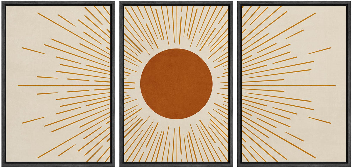 Idea4Wall Framed Wall Art Print Set Geometric Line Art Burnt Orange Shining Sun Astronomy & Space Sky Illustrations Modern Art M