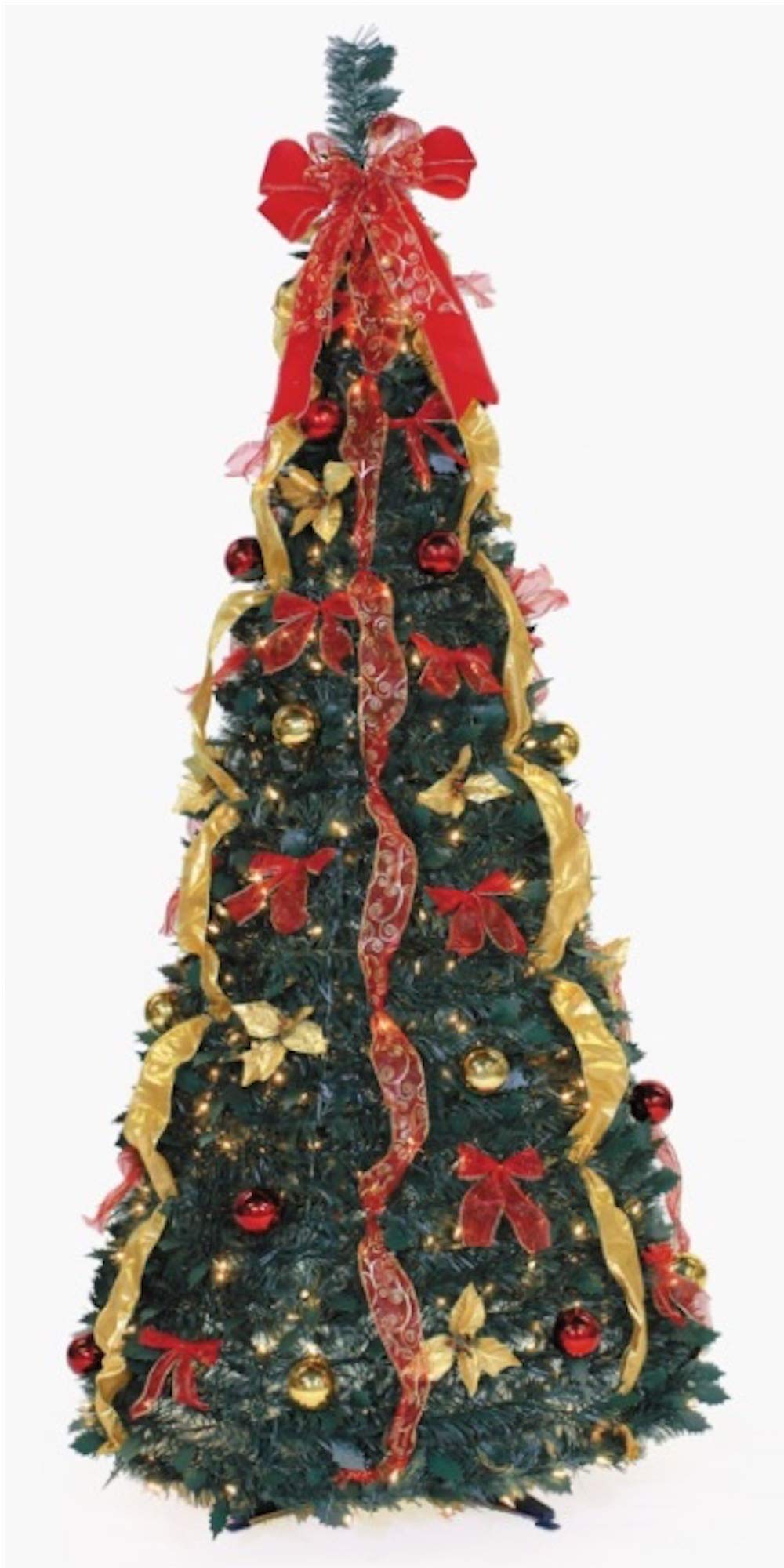 HG Essentials Christmas Tree 6ft Pop-Up Holly Leaf Tree with Red and Gold Ornaments, Multicolor (Q45660AELA)