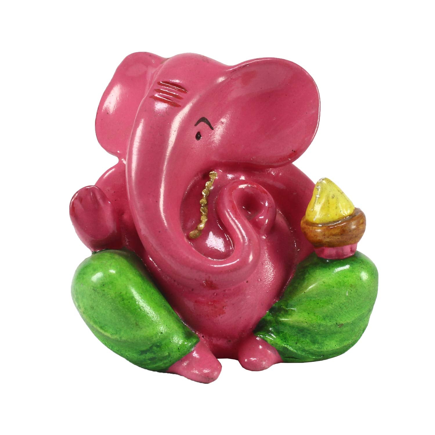 Ecraftindia Decorative Lord Ganesha Showpiece (Polyresin, 8 Cm X 9 Cm, Pink And Green, Msggcar503)