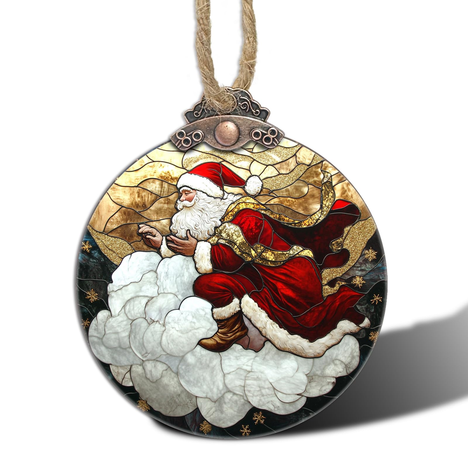 DASTOLL Stained Glass Christmas Decorations, Santa Claus Riding A Cloud Suncatcher for Window Christmas Tree Hanging Ornaments G