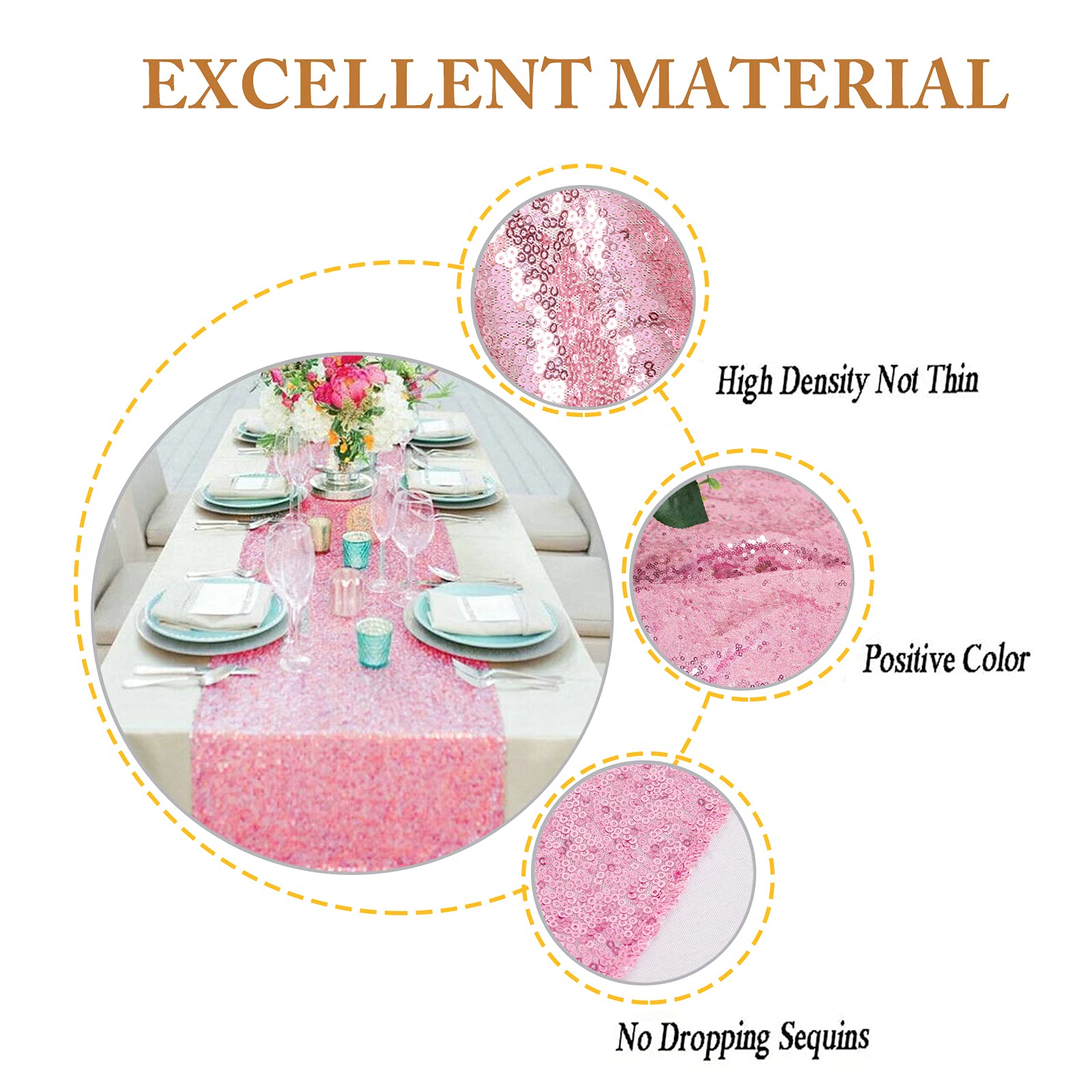 Shinybeauty 12X72-Inch Rectangle-Sequin Table Runner-Fushia Pink For Wedding/Party/Decor (12X72-Inch) Rose Pink Table Runner Met