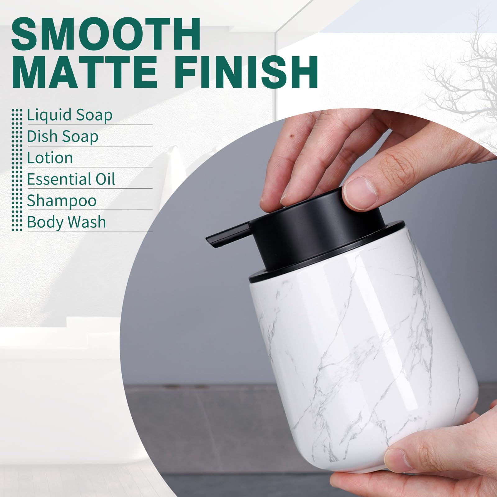 Bosilunlife Hand Soap Dispenser - Marble Lotion Dispenser 12Oz Ceramic Soap Dispenser Bathroom Refillable Liquid Hand Soap Dispe