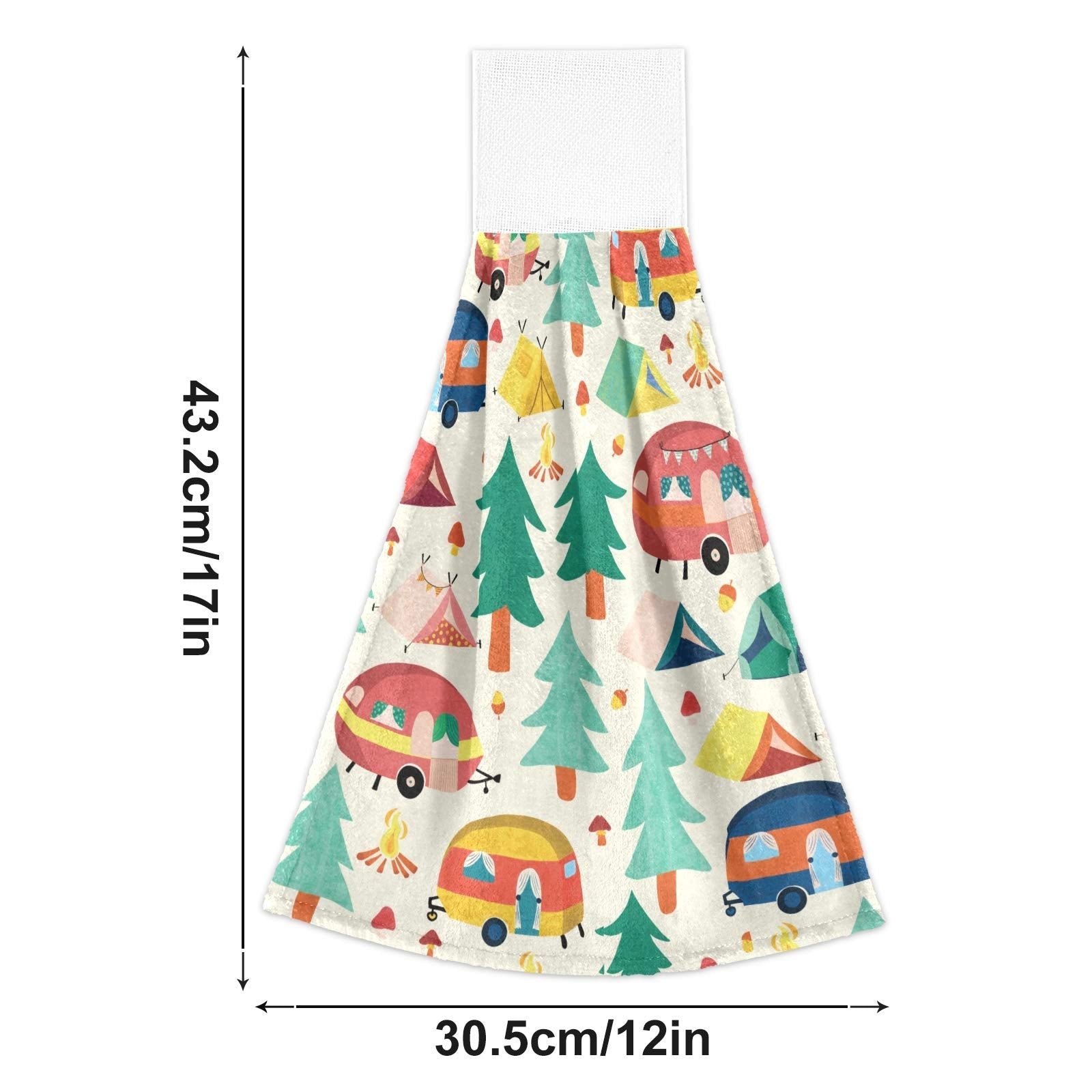 Bolaz Happy Camper Caravan And Tents In Forest Hanging Kitchen Towel Hand Towel 2 Pcs Absorbent Hanging Tie Towels For Bathroom
