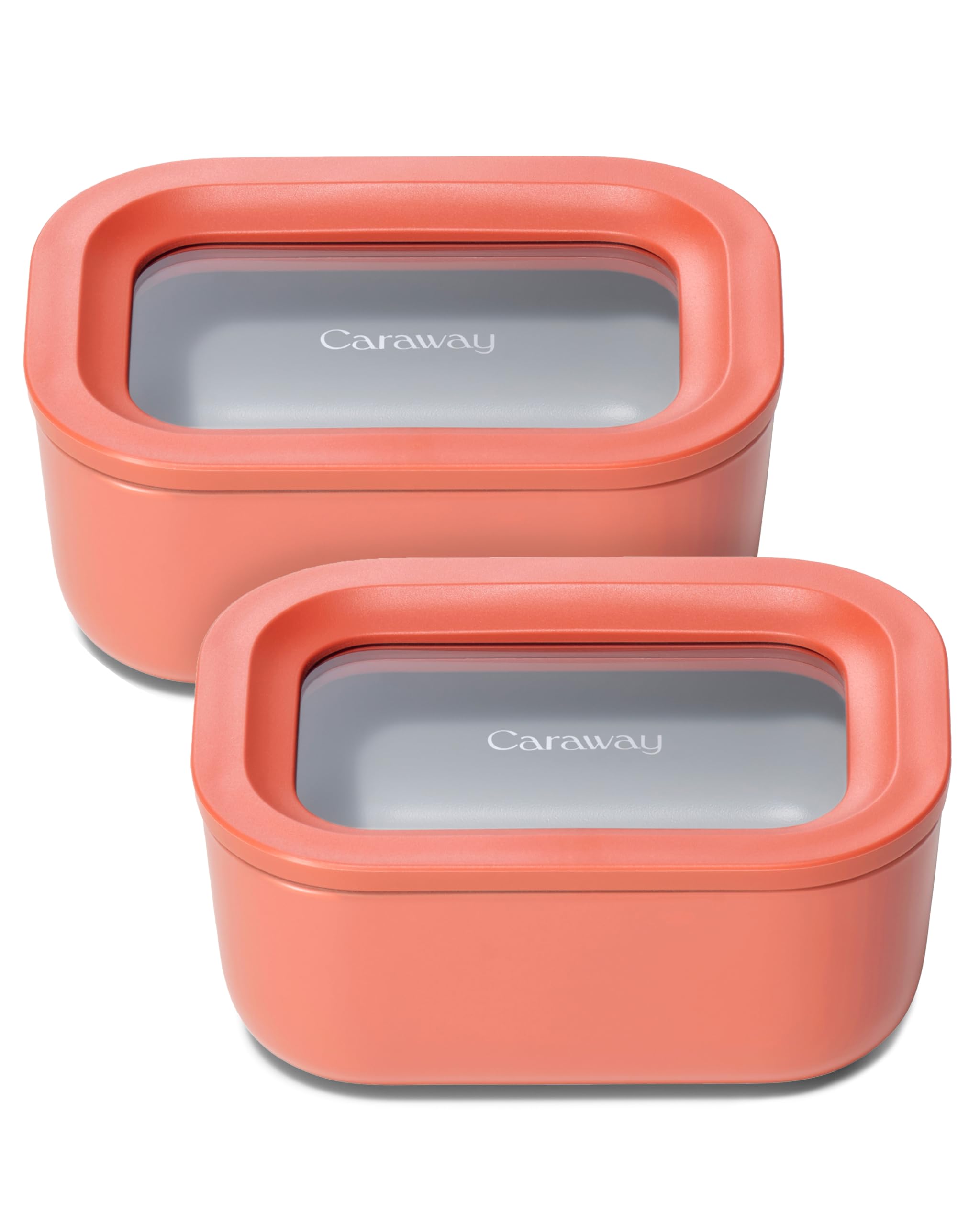 Caraway 2Pc Glass Food Storage Set - 2.6 Cup Food Containers (2) - Non-Toxic Ceramic-Coated Glass - Air Release Technology - Com