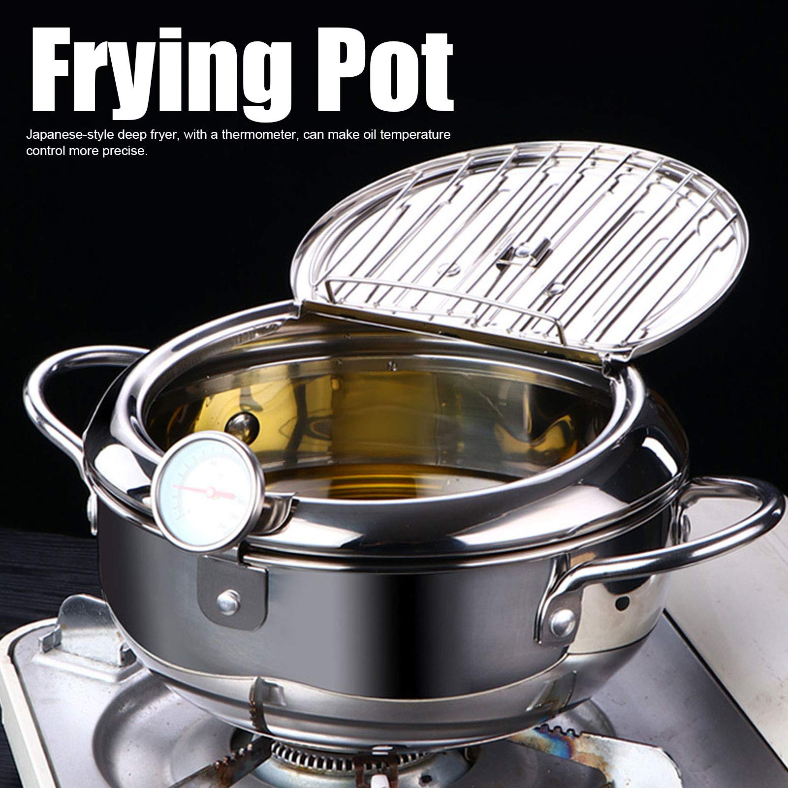 Stainless Steel Deep Fryer Pot,Tempura Small Deep Fryer Pot With Thermometer Oil Drip Drainer Rack For French Fries Shrimp Chick