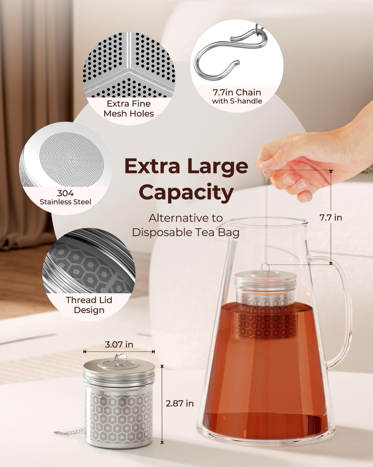 2 Pack Reinmoson Extra Large Tea Infuser For Loose Tea & Spice Infuser For Cooking, Extra Fine Mesh Large Tea Strainers For Loos