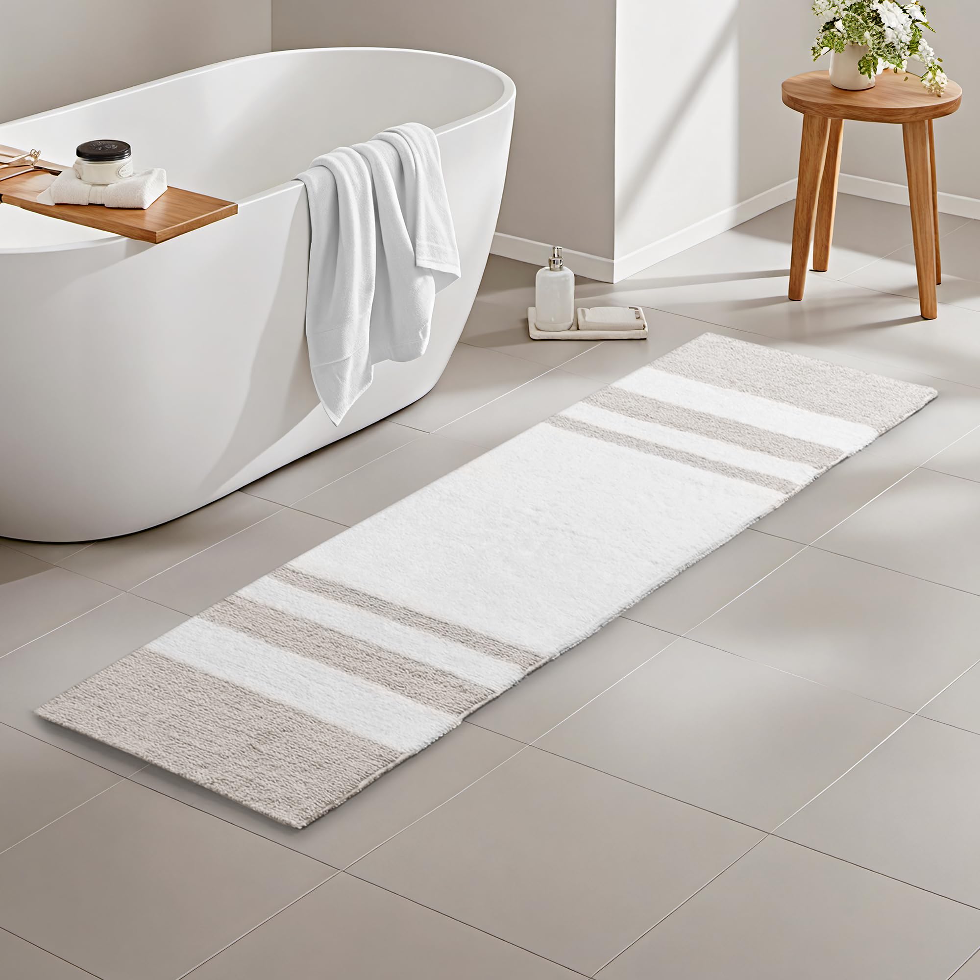 Madison Park Reversible Spa Rug 100%-Cotton Striped Ultra Soft Water Fast Bath Non-Slip Absorbent Quick Dry Mats for Tub, Shower