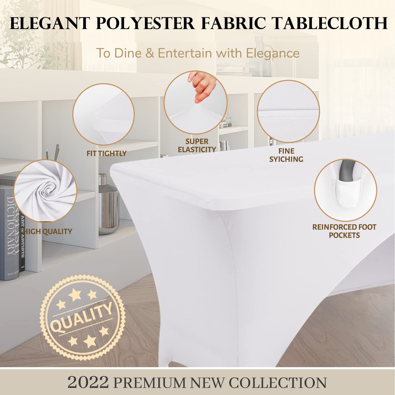 Fhberni Spandex Table Cover 4 ft. Fitted Polyester Tablecloth Stretch Table Cover Table Topper Open Back - White
