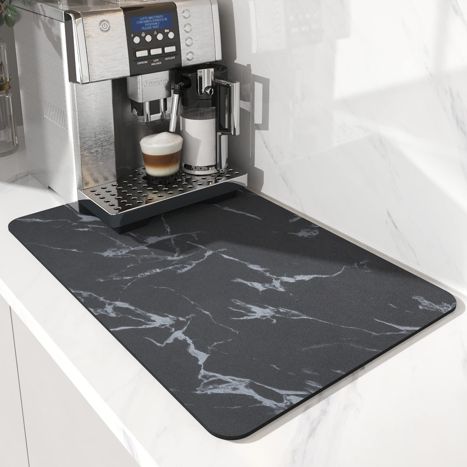 AMOAMI-Coffee Mat Hide Stain Rubber Backed Absorbent Dish Drying Mat for Kitchen Counter-Coffee Bar Accessories Fit Under Maker 