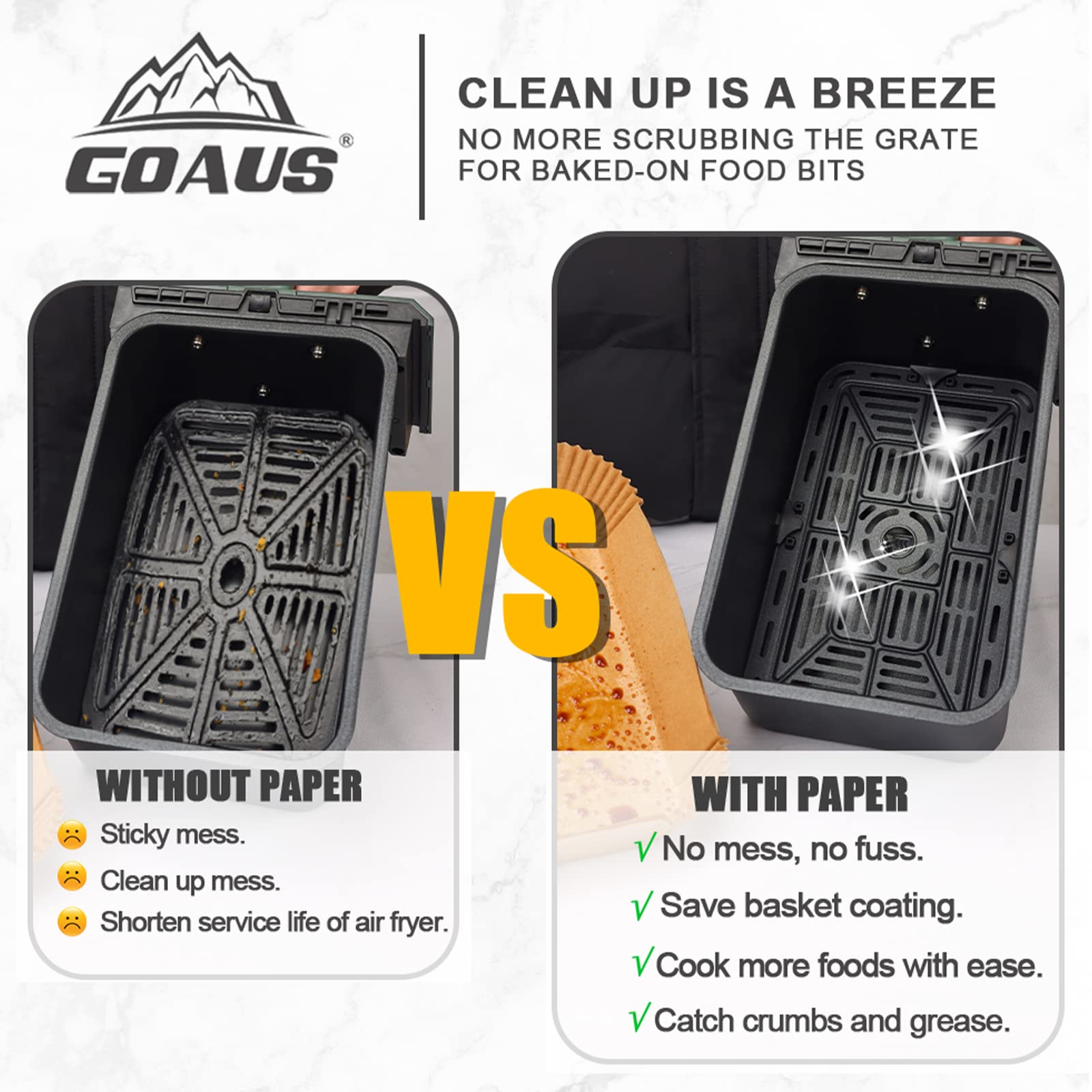 Goaus Air Fryer 100 Pcs Rectangular Paper Liners Disposable For Dual Air Fryer 2 Baskets 8 To 10 Qt, 8.6X5.5 Inches Parchment Pa