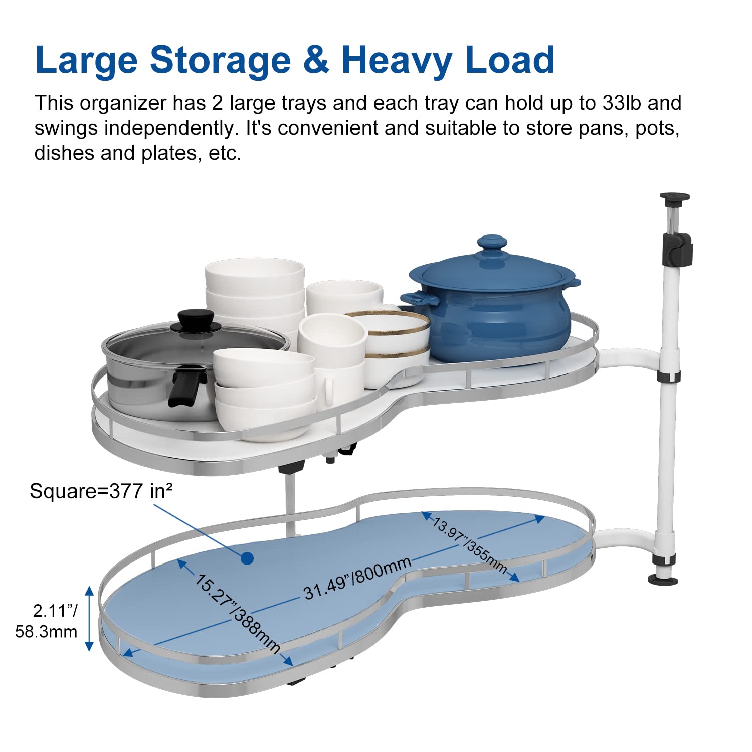 Vadania Left Swing Pull Out Organizer For 36'' Blind Corner Kitchen Cabinet, 2 Tiers Swing Tray, Soft Close, Left Handed Open