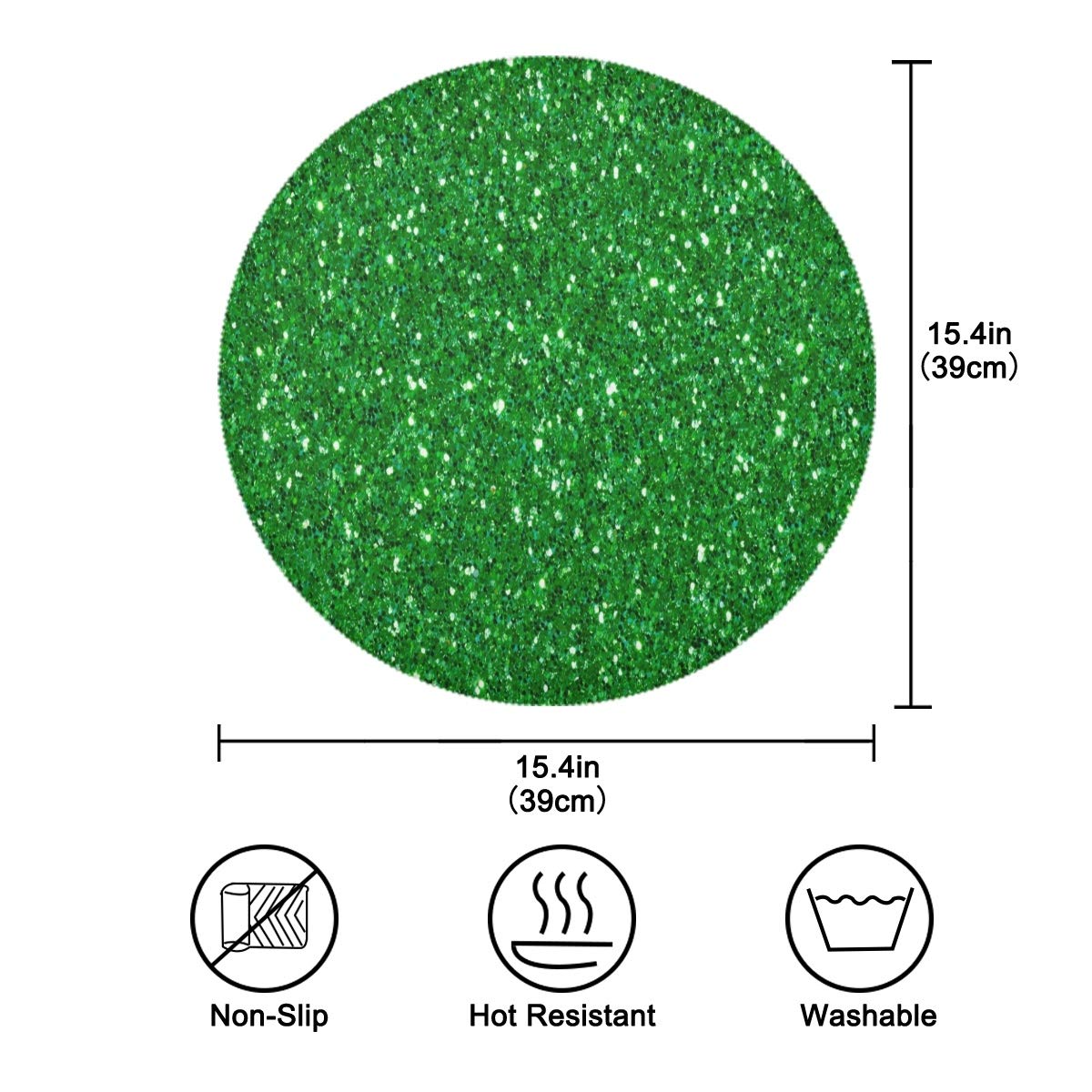 Green Placemats Round Placemats Glitter Sparkle Placemats for Kitchen Table Mats Place Mats for Kids Chrismats Placemats for Weeding Party -15.4 inch Placemats Set of 6