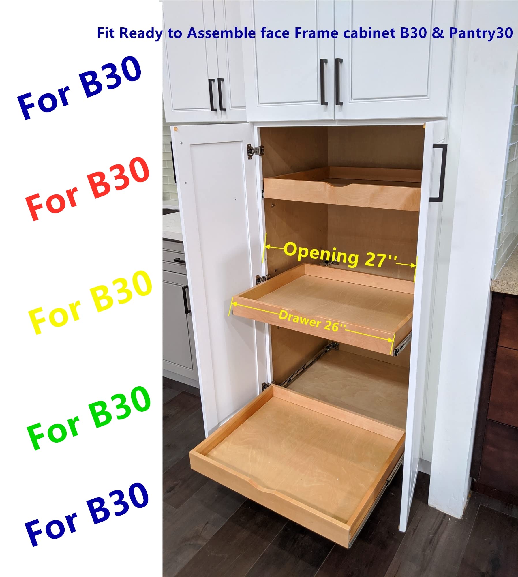 26'' Width Drawer Roll Wood Tray Drawer Box Kitchen Organizer Cabinet Slide Out Shelve, Pull-Out Shelf, Pantry Organization & St