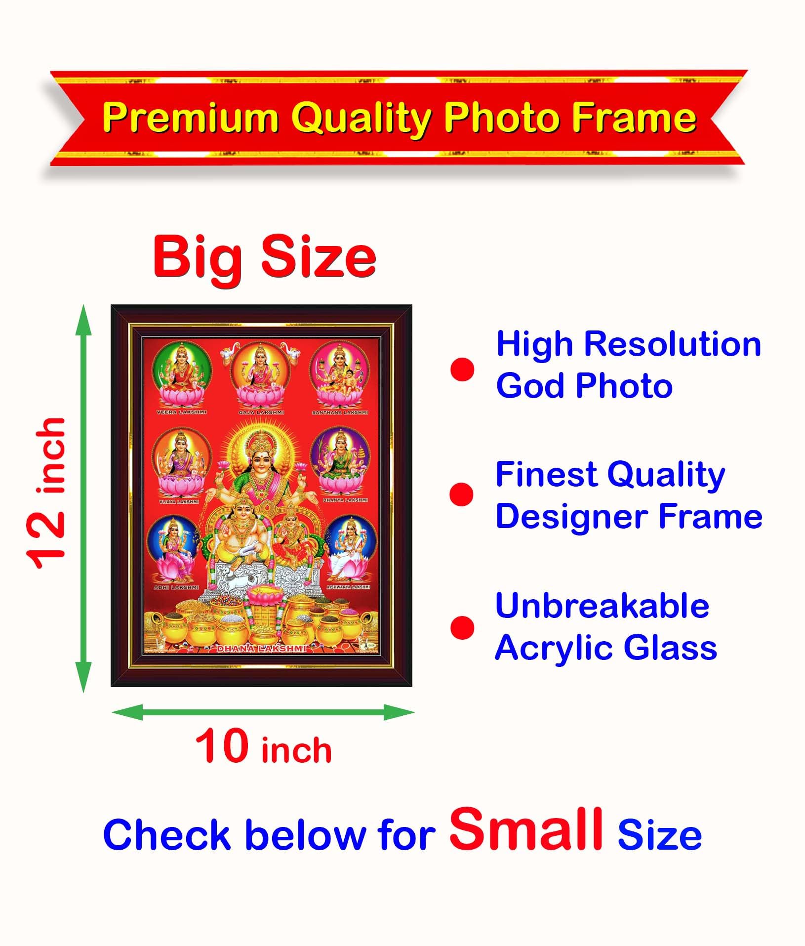Pavan Photo Laminations Lakshmi Kubera Laxmi Devi Ashtalakshmi Kuber Wall Painting Framed Home Decor (Wood,Matte,Brown,Big Size,