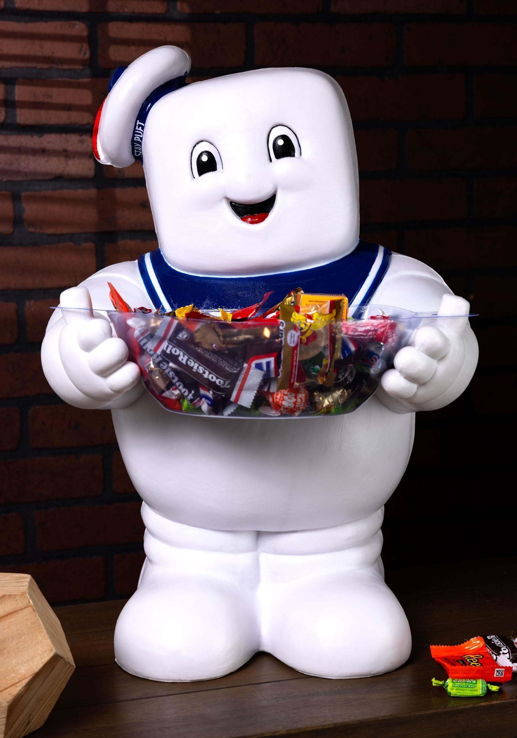 Fun Costumes Ghostbusters Stay Puft Marshmallow Man Candy Bowl & Holder Decoration, Trick Or Treat Dish Party Supplies Standard
