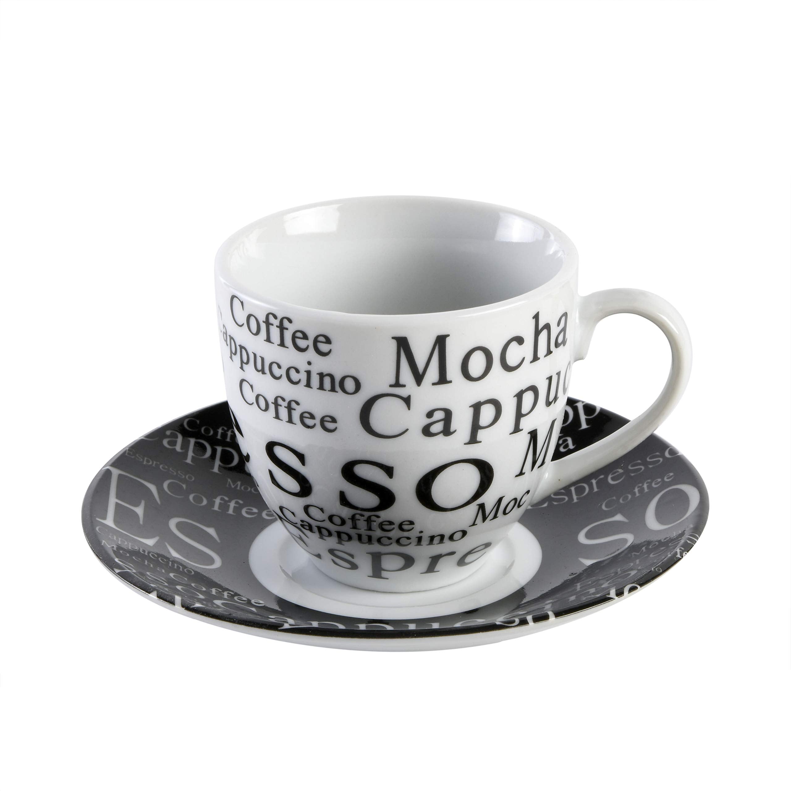 Gibson Home Expressions Espresso Porcelain Saucer Set, 13Pc Cups Stand, White/Black