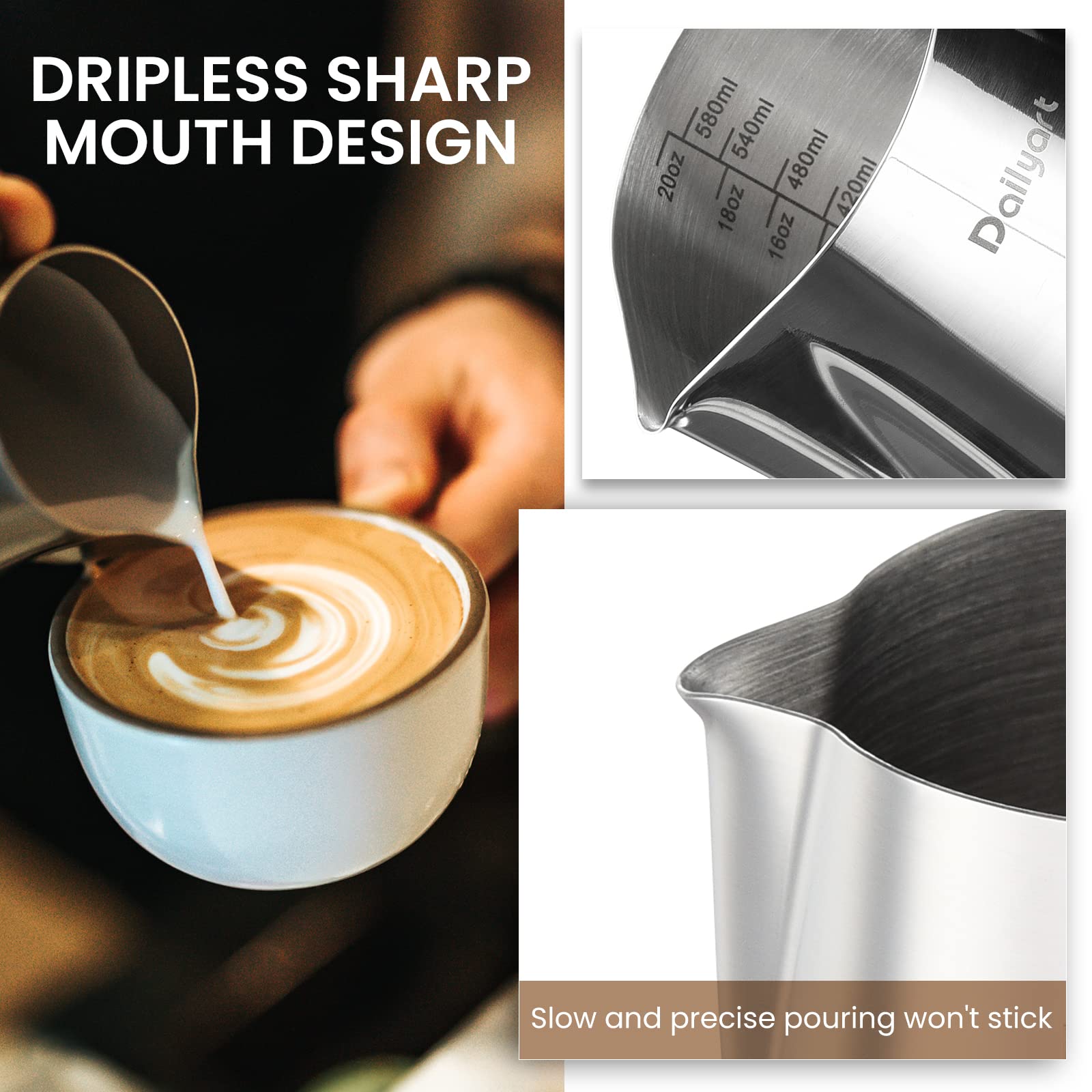 Dailyart 600Ml/20 Oz Milk Frothing Pitcher With Integrated Thermometer, 304 Stainless Steel Milk Frother Cup, Espresso Accessori