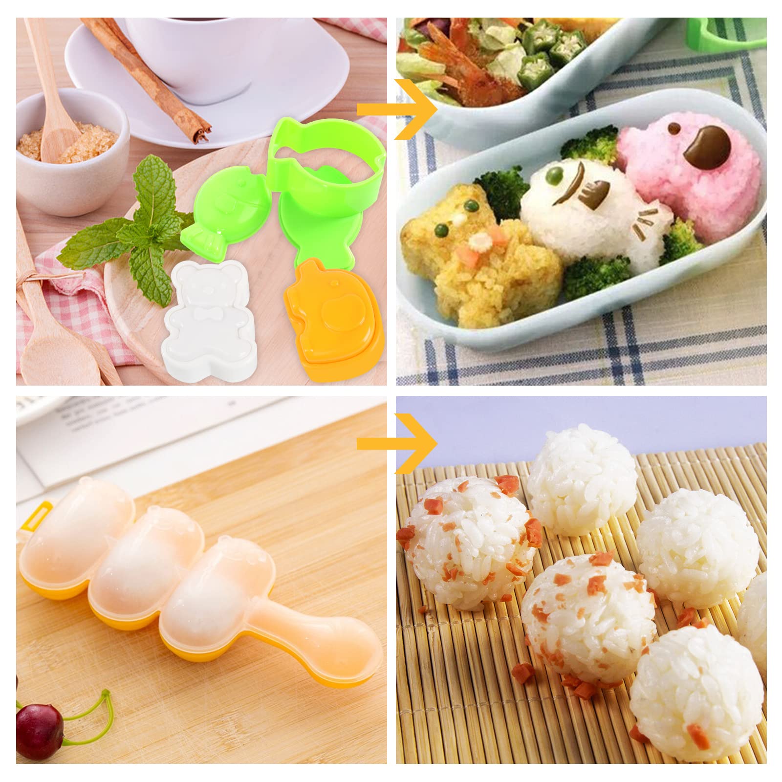 Machomby 10pcs Onigiri Rice Ball Molds - Cute Animal Shapes, Small Size, Triangle Design