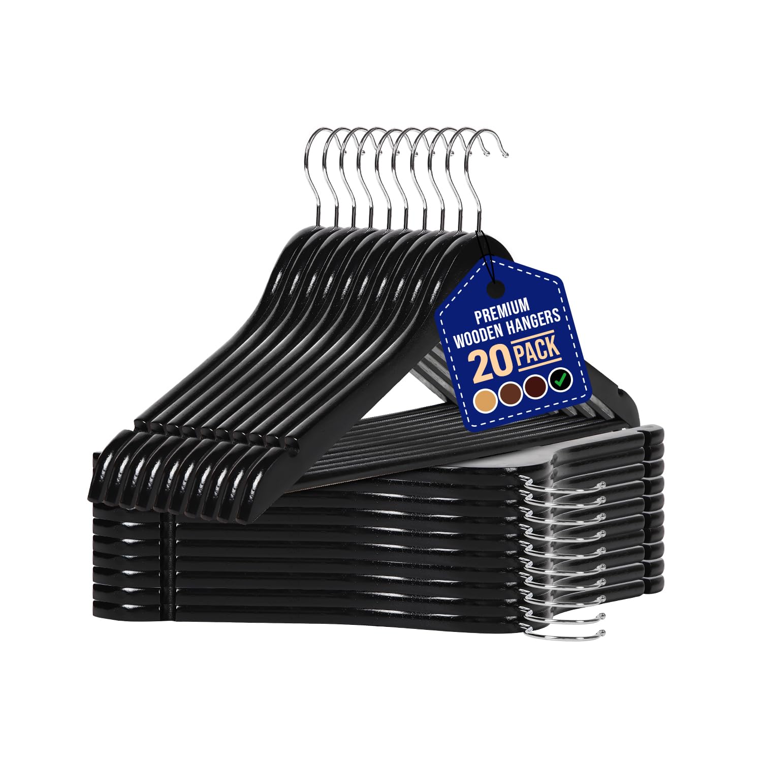 Lifemaster Wooden Hanger Set - 20 Pieces Non-Slip Versatile Closet Space-Saving Hanger Set For Suit, Coat, Camisole, Jacket, Pan