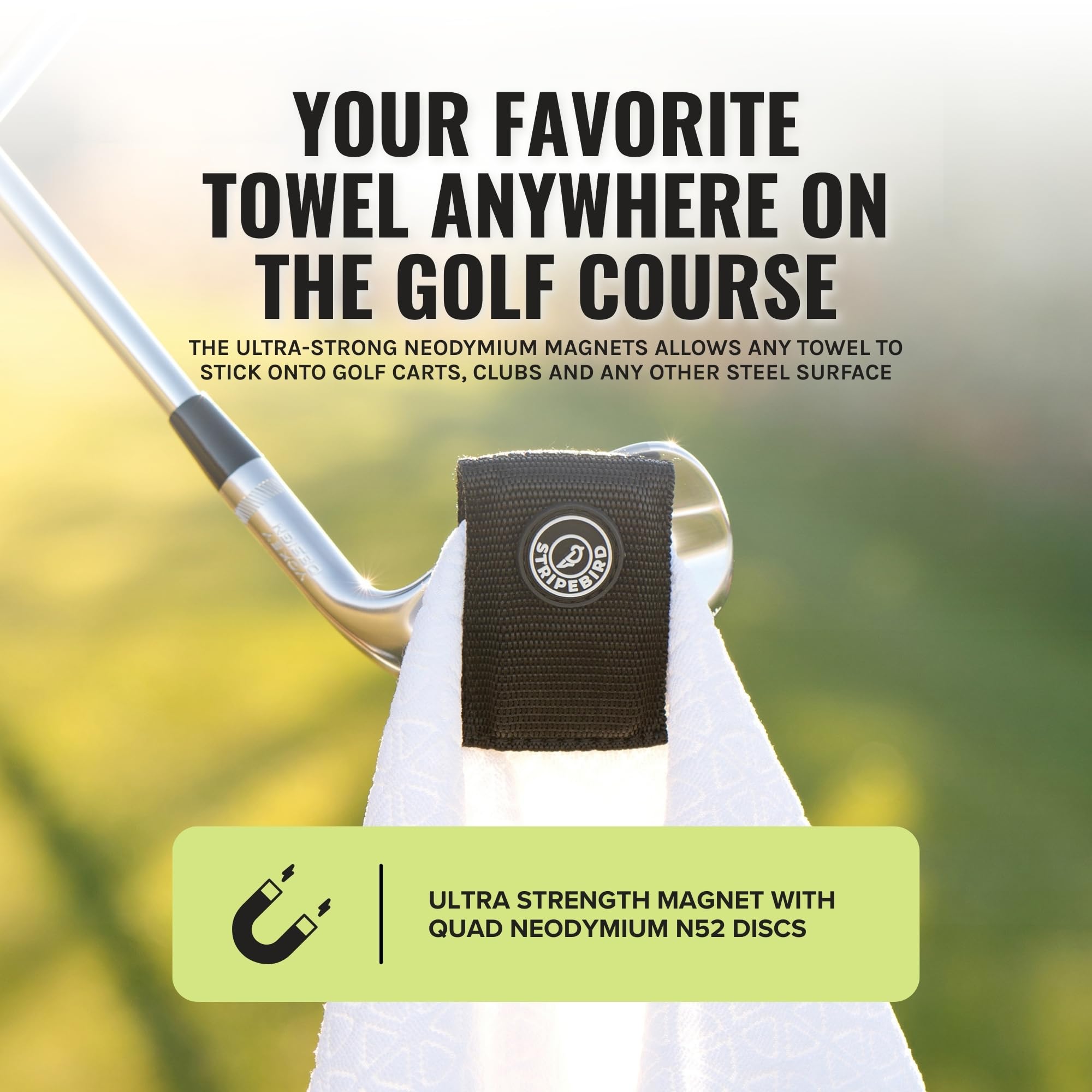Stripebird - Magnetic Clip for Any Golf Towel (Stealth Black) - Highest Strength Magnet - Easily Access Golf Towel While You Golf - Removable from Towels