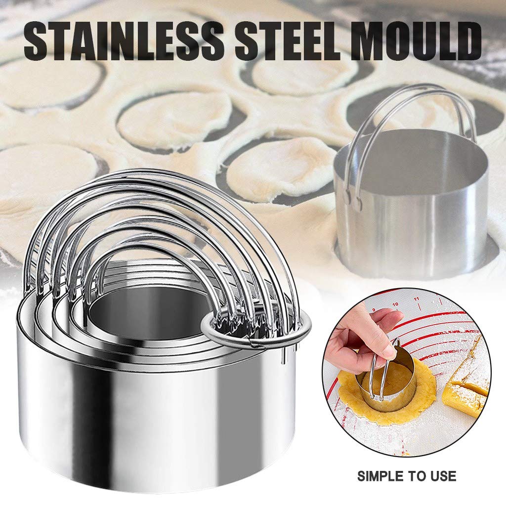 Hovico 5Pcs Biscuit Cutter Set, Stainless Steel Round Cookies Cutter Fondant Cutters With Handle For Cutting Thick Or Thin Dough