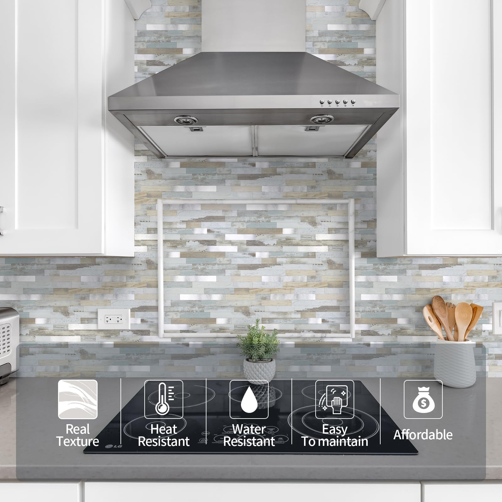 Yipscazo 1 Sheet Peel and Stick Stone Metal Tile Backsplash, Stick on Tiles for Backsplash Kitchen, Bathroom, Laundry Room, Camp