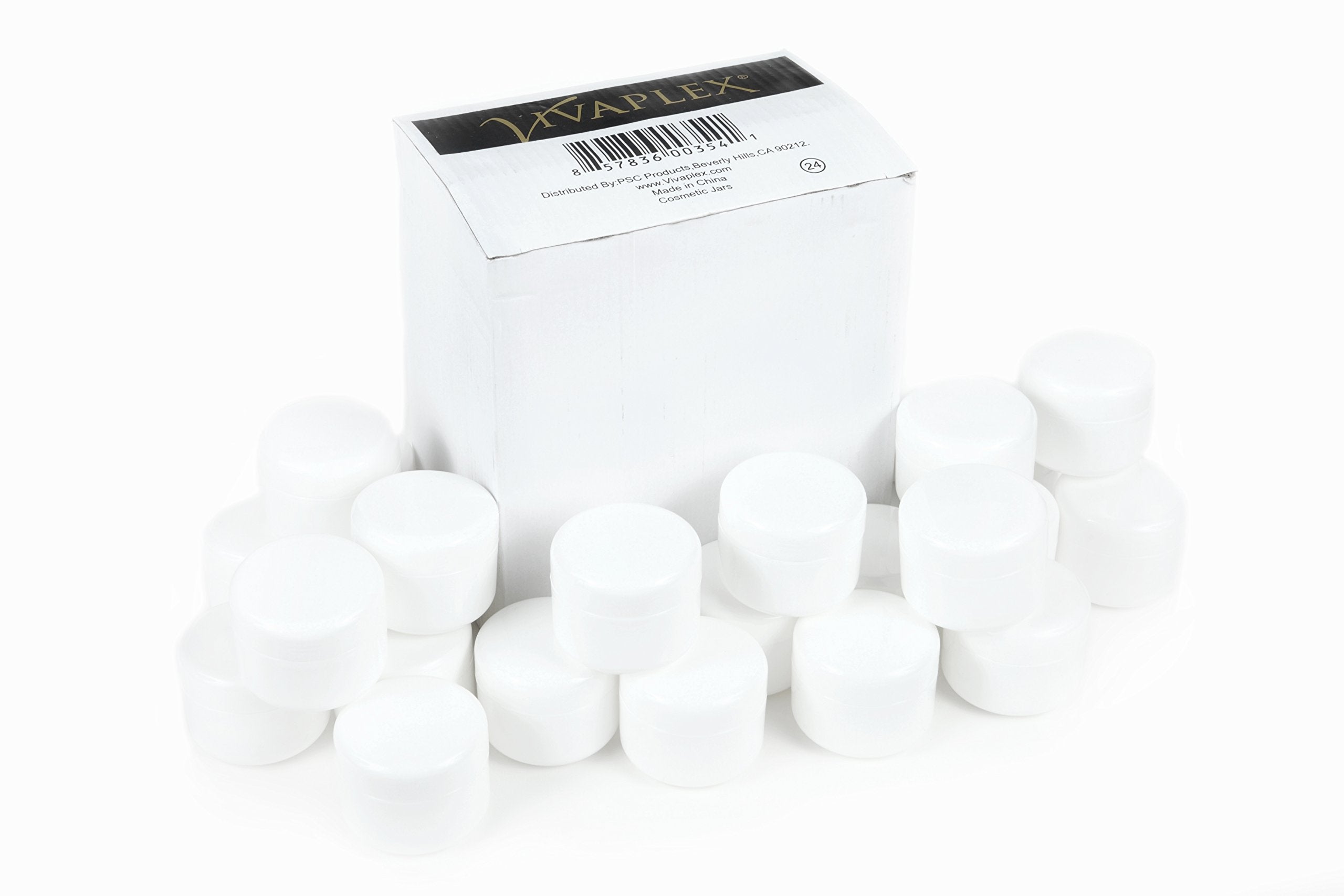 Vivaplex, 24, White, 2 Oz Cosmetic Jars, With Liners And Dome Lids