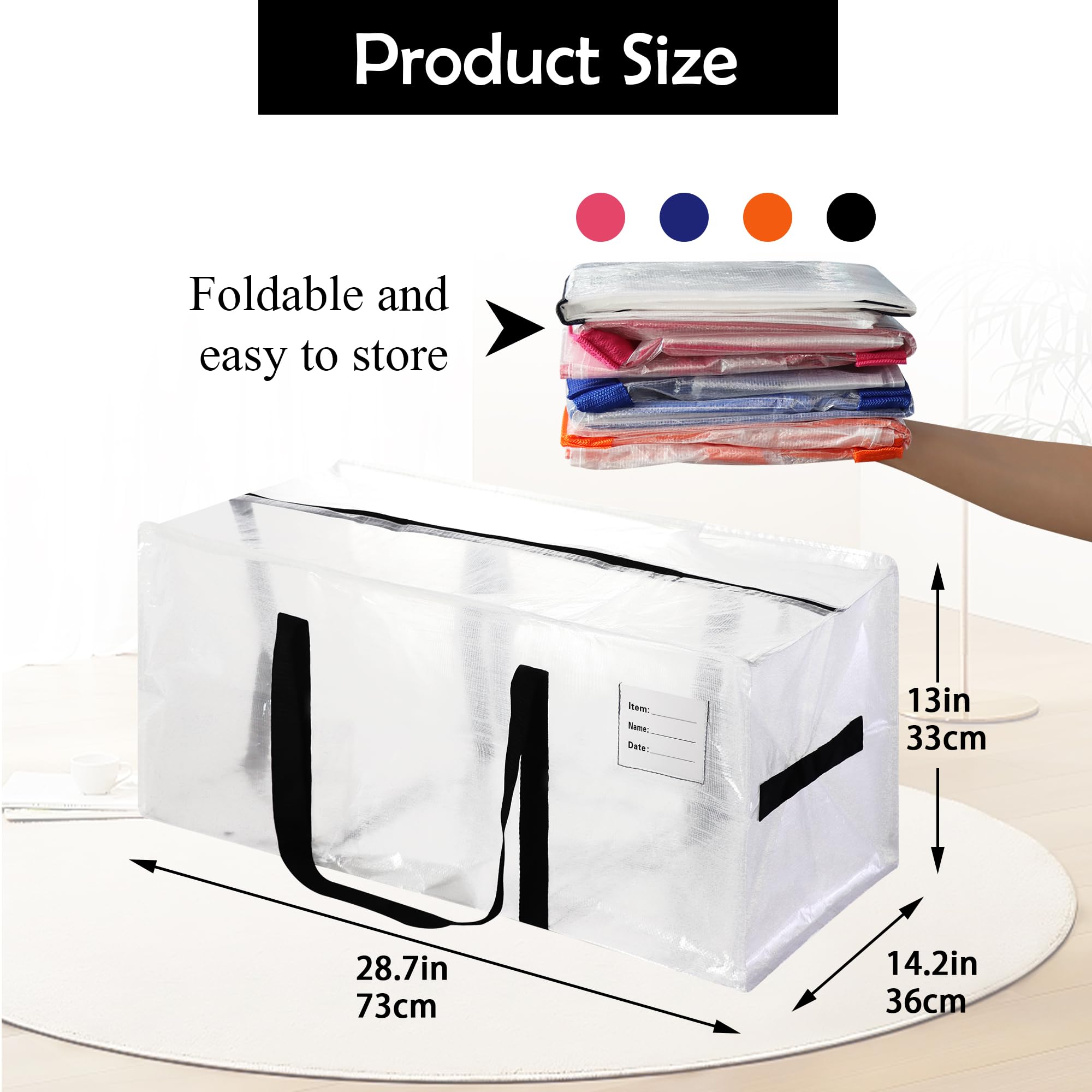 Jcbzamz Multicolor Clear Large Moving Bags 8 Pcs, Clothes Storage Bags For Moving Supplies, College Dorm- With Pink, Black, Blue