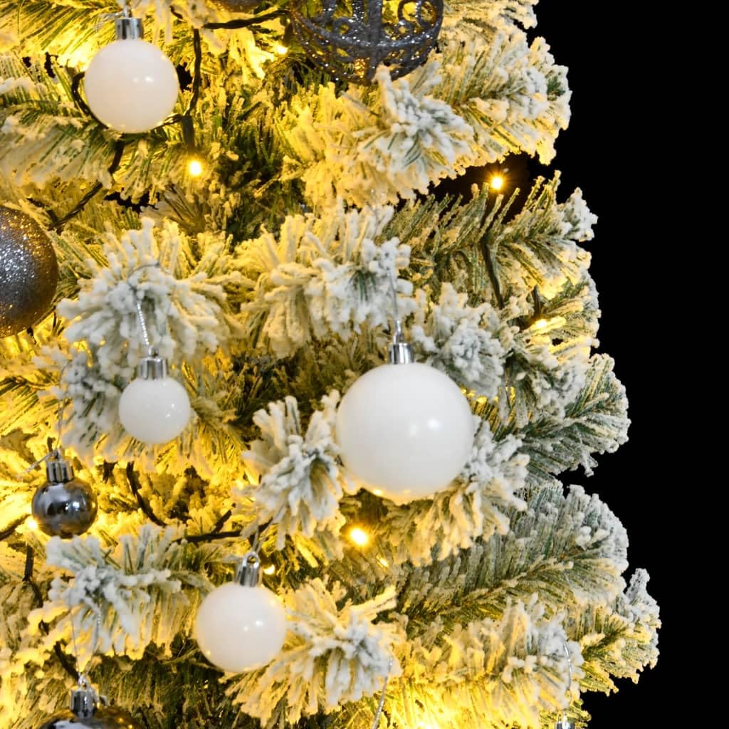 vidaXL Artificial Hinged Christmas Tree with LED Lights and Decorative Ball Set - 47.2    Height, Green/White, with Sturdy Stand