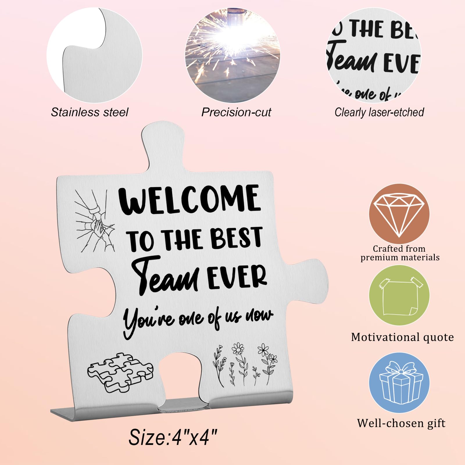 Welcome to the Team Desk Sign, New Employee Gift for Coworker Office Staff, Youre One of Us Now Puzzle Plaque, Motivational Team