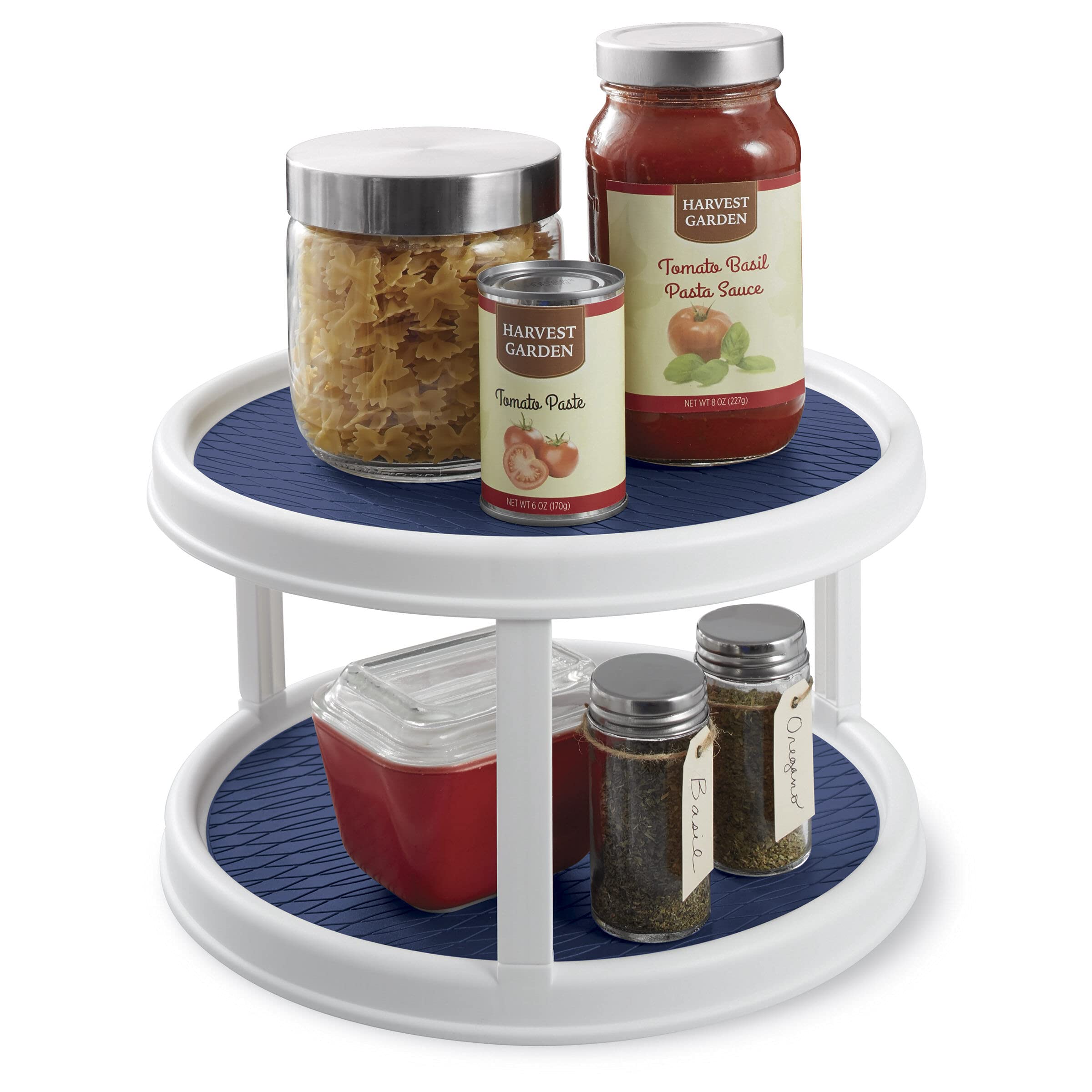 Copco Lazy Susan Turntable, 12-Inch Non-Skid Pantry Organizer, White and Blue, Model 5270405, Plastic Material
