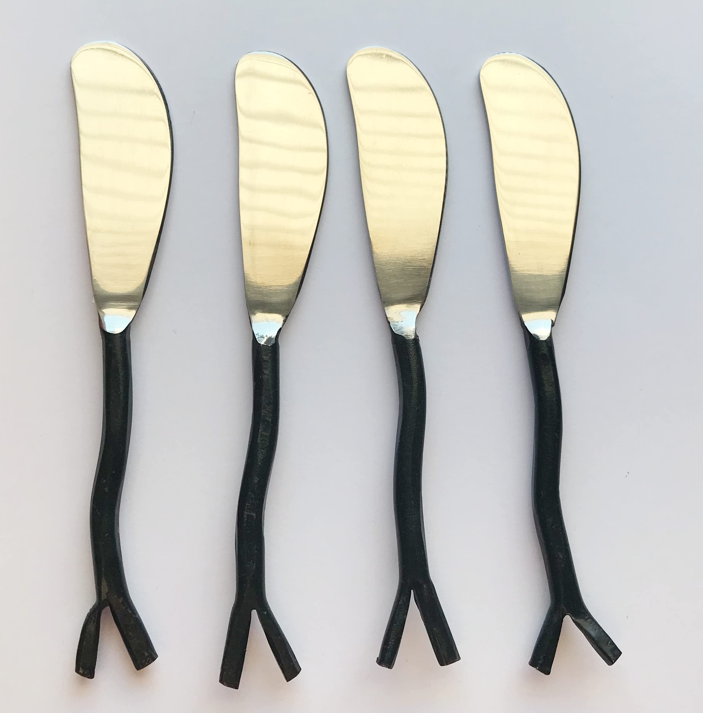 Rustic Tree Branch Steel Condiment Spreaders, Set Of 4