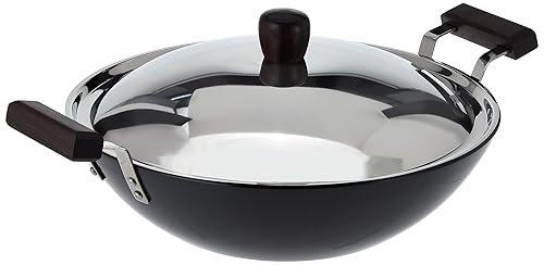 Futura L-47 Hard Anodised Flat Bottom Deep Fry Pan / Kadhai With Stainless Steel Lid, 5-Liter