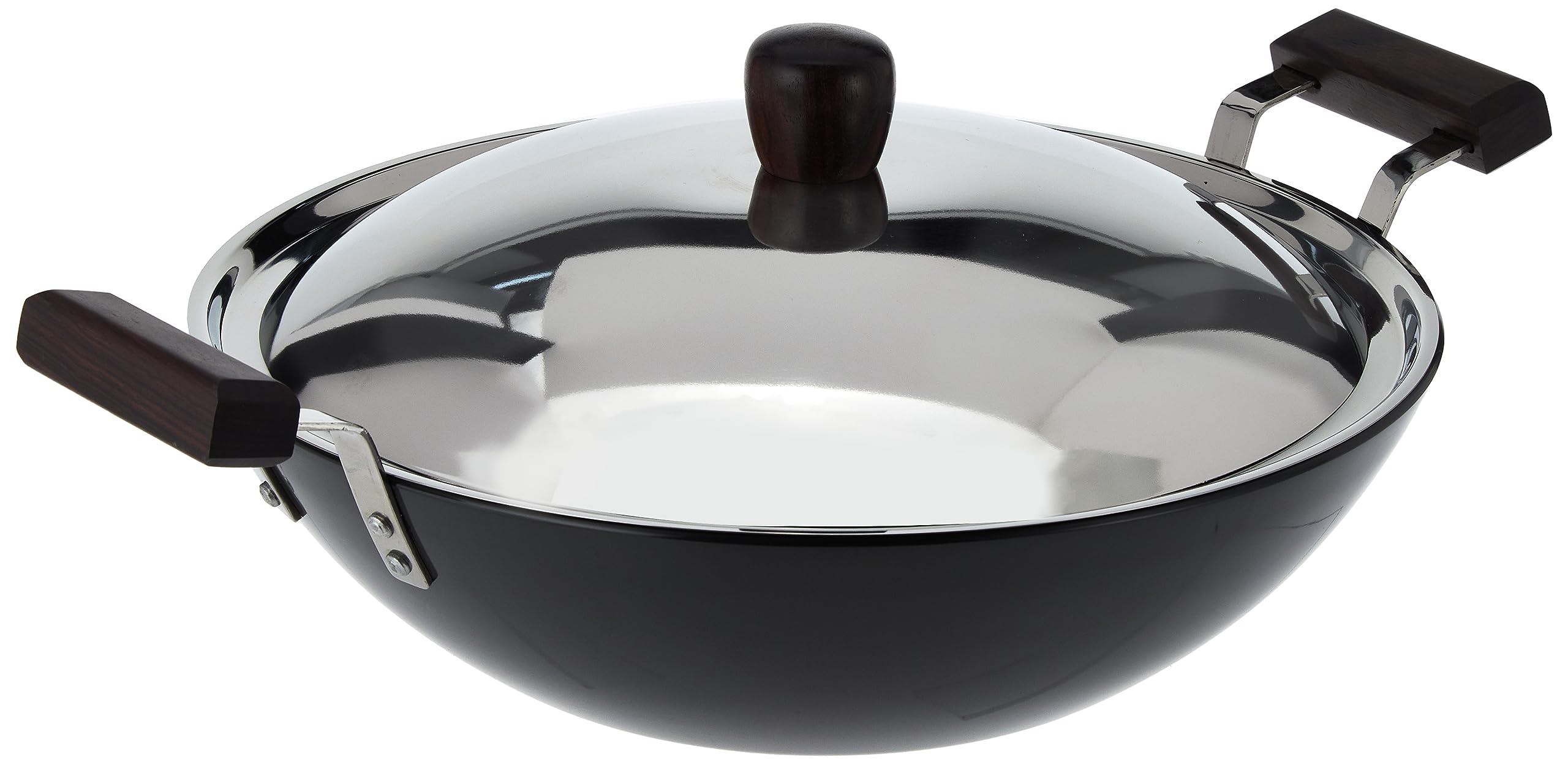 Futura L-47 Hard Anodised Flat Bottom Deep Fry Pan / Kadhai With Stainless Steel Lid, 5-Liter