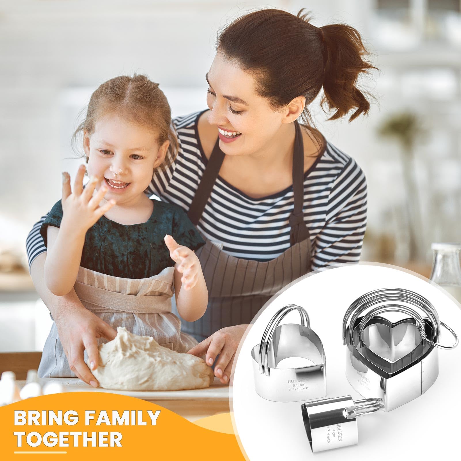 HULISEN Heart Cookie Cutter Set (5 Pieces/Set), Stainless Steel Biscuit Cutter with Handle, Professional Baking Tools Set, Gift