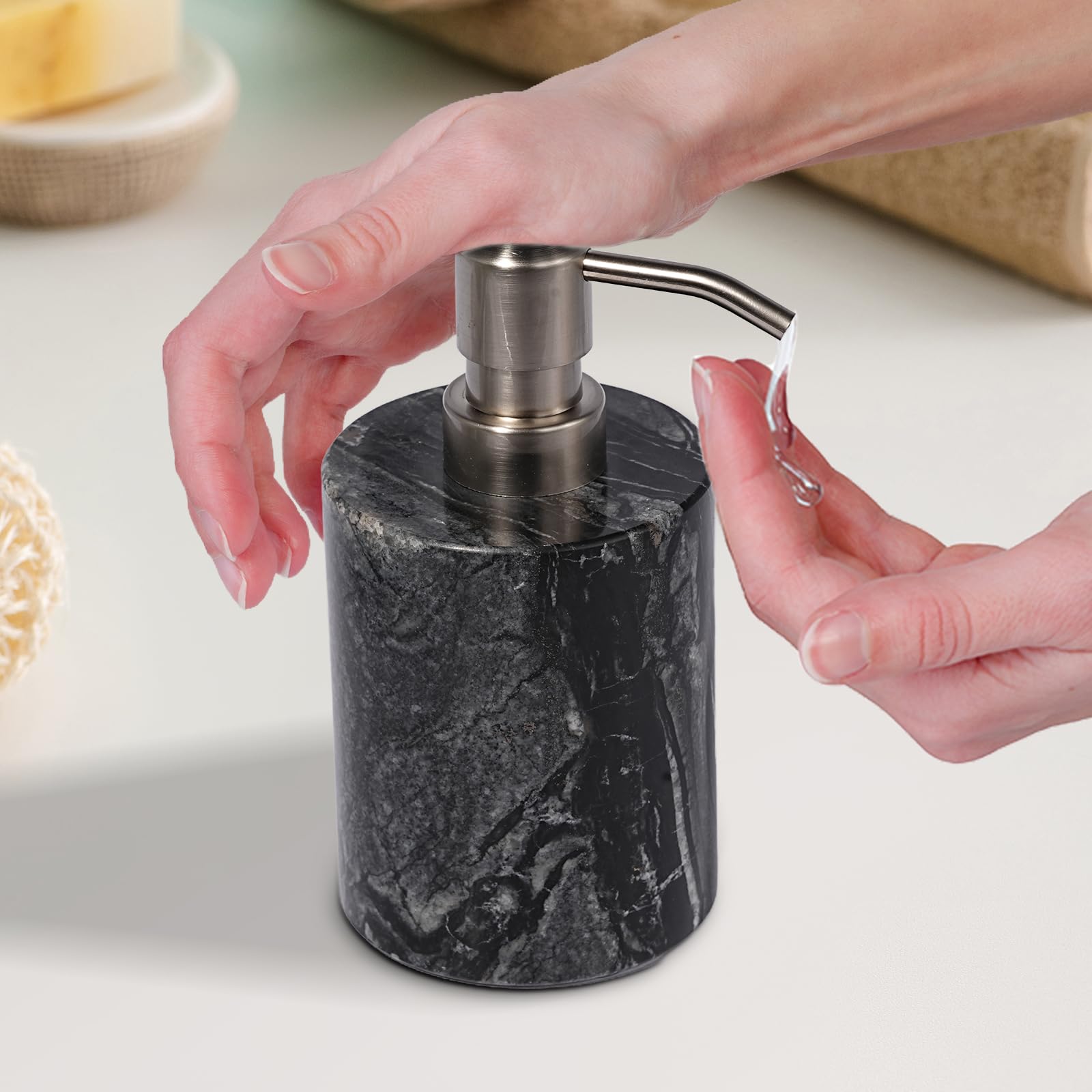 Amaauto Marble Soap Dispenser, Hand Soap Dispenser Bathroom With Stainless Steel Pump, Black Hand Soap Dispenser, 6 Ounces For B