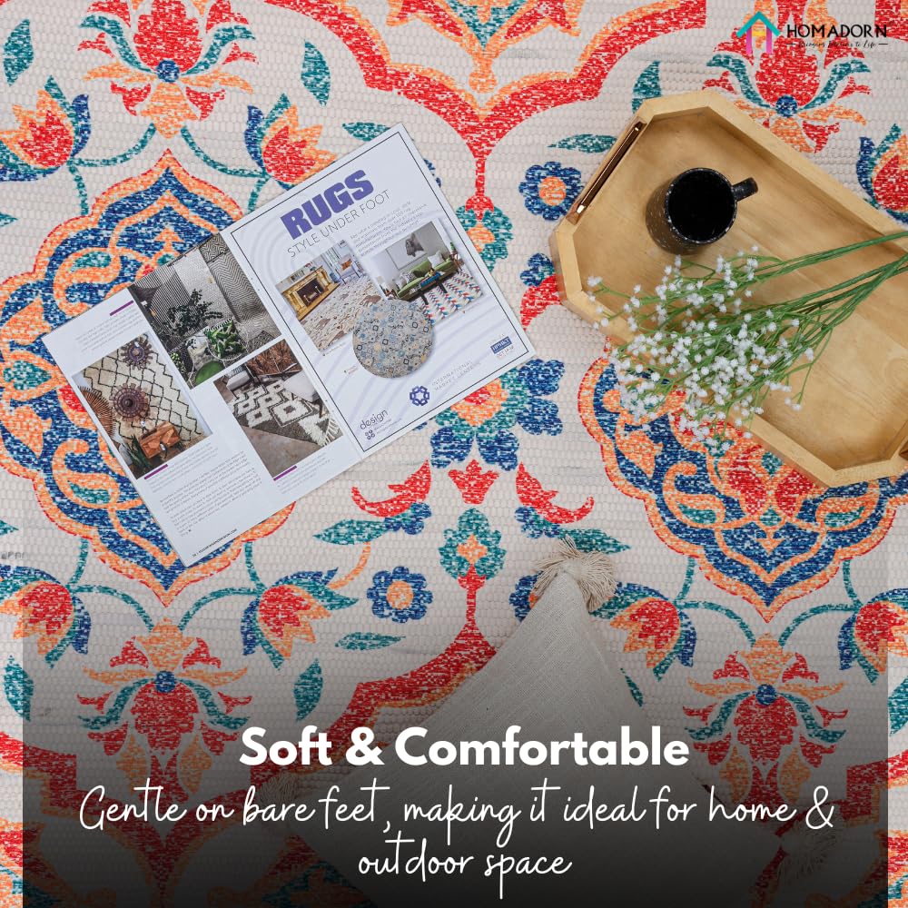 Homa Dorn Handmade Printed Dhurrie Carpet Rug Runner Floor Mat For Living Room, Bedroom (Hd_Desgin2_4 X 6 Feet, Multicolour)