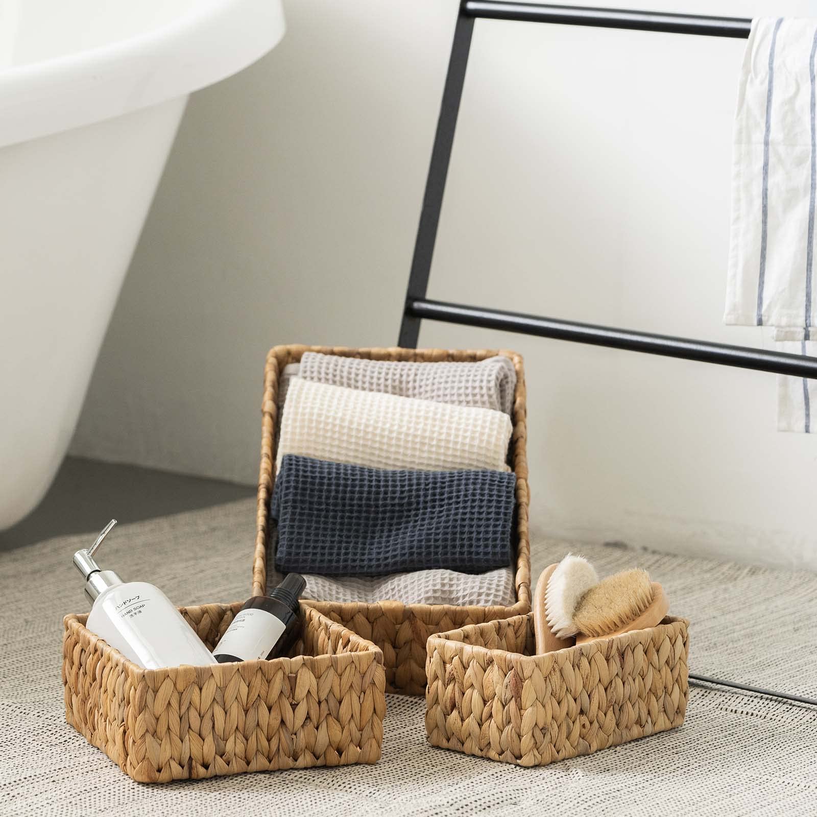 FairyHaus Wicker Baskets for Organizing 3Pack  Large and Small Wicker Storage Baskets Set  Hand Woven Baskets for Storage  Natural Water Hyacinth Storage Baskets for Pantry Shelf