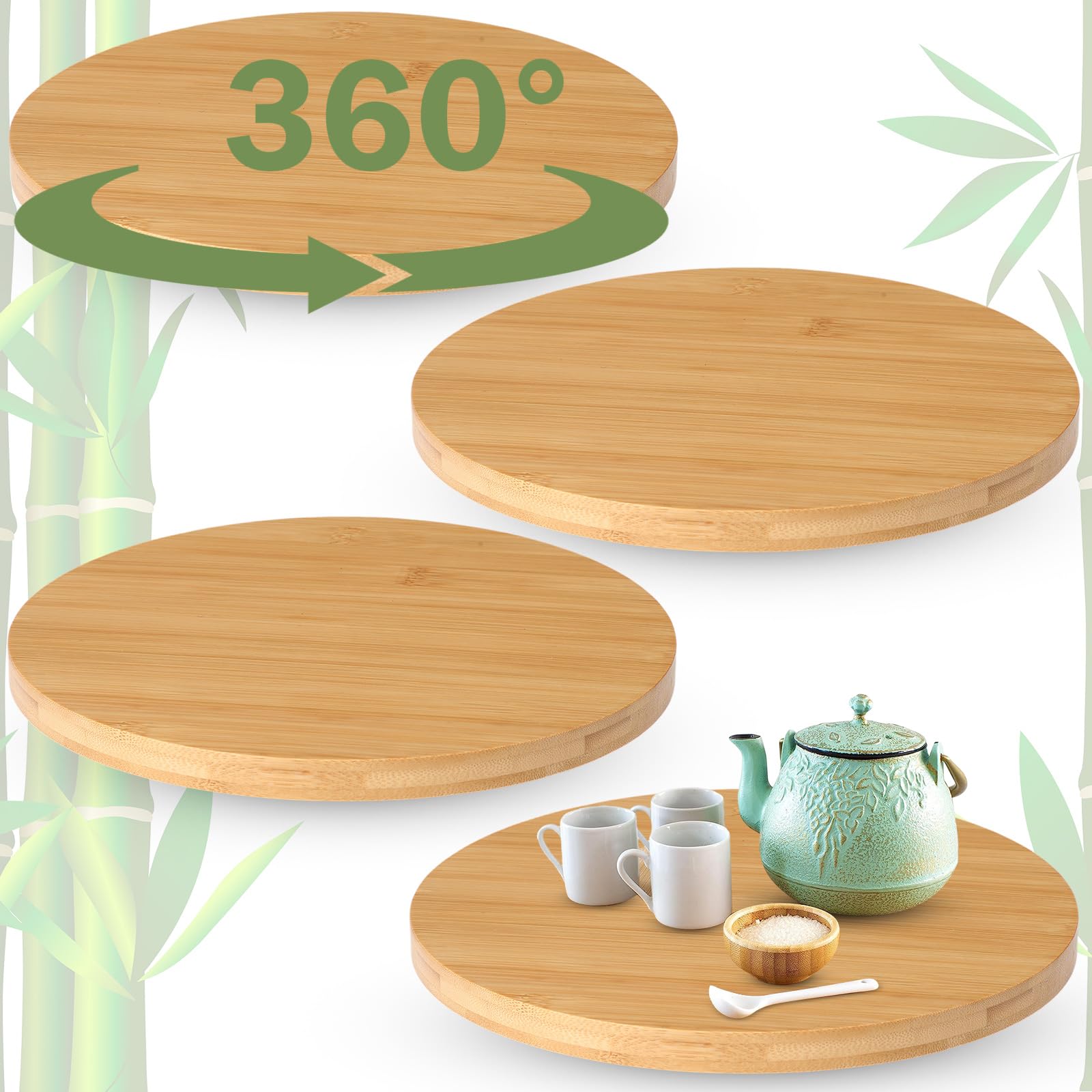 Tanlade 4 Pcs Bamboo Wooden Lazy Susan Organizer Turntable, 13 Inch