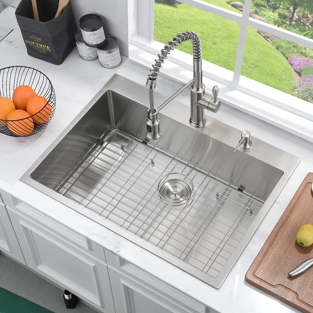 33 Inch Drop In Kitchen Sink Stainless Steel-Bokaiya 33X22 Single Bowl Drop In Kitchen Sink 16 Gauge Deep Stainless Steel Deep K