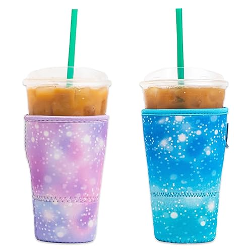 Baxendale and Co Reusable Neoprene Insulator Sleeves for Large Sized Iced Coffee and Cold Drink Cups (2 PK Large 32oz  Limelight Mix)