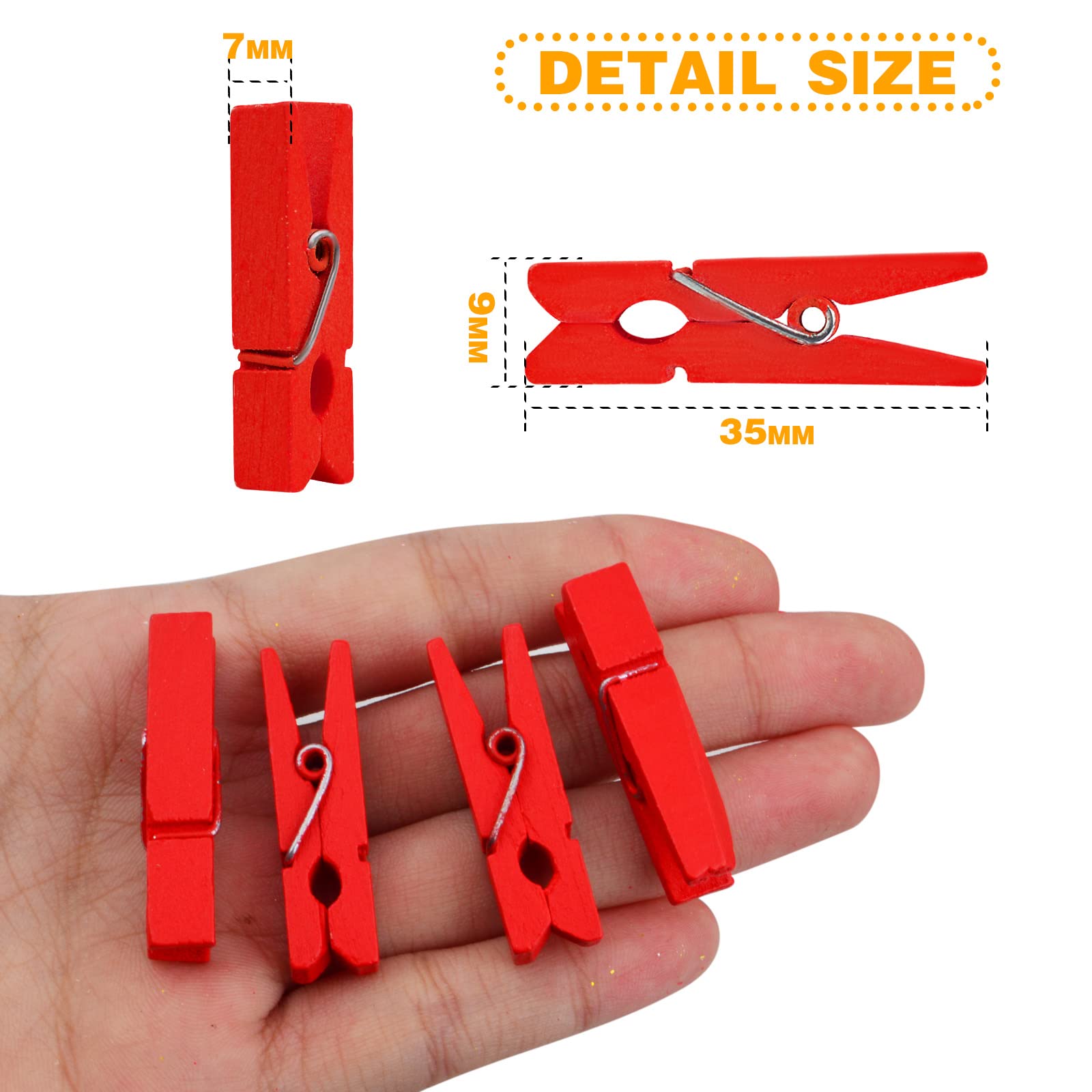 Jdesun 50pcs Wooden Photo Clips Natural Wooden Mini Laundry Pins Clothespins Wood Picture Paper Pegs Pins Clips for Home Office Arts Crafts Handmade Decoration(Red)