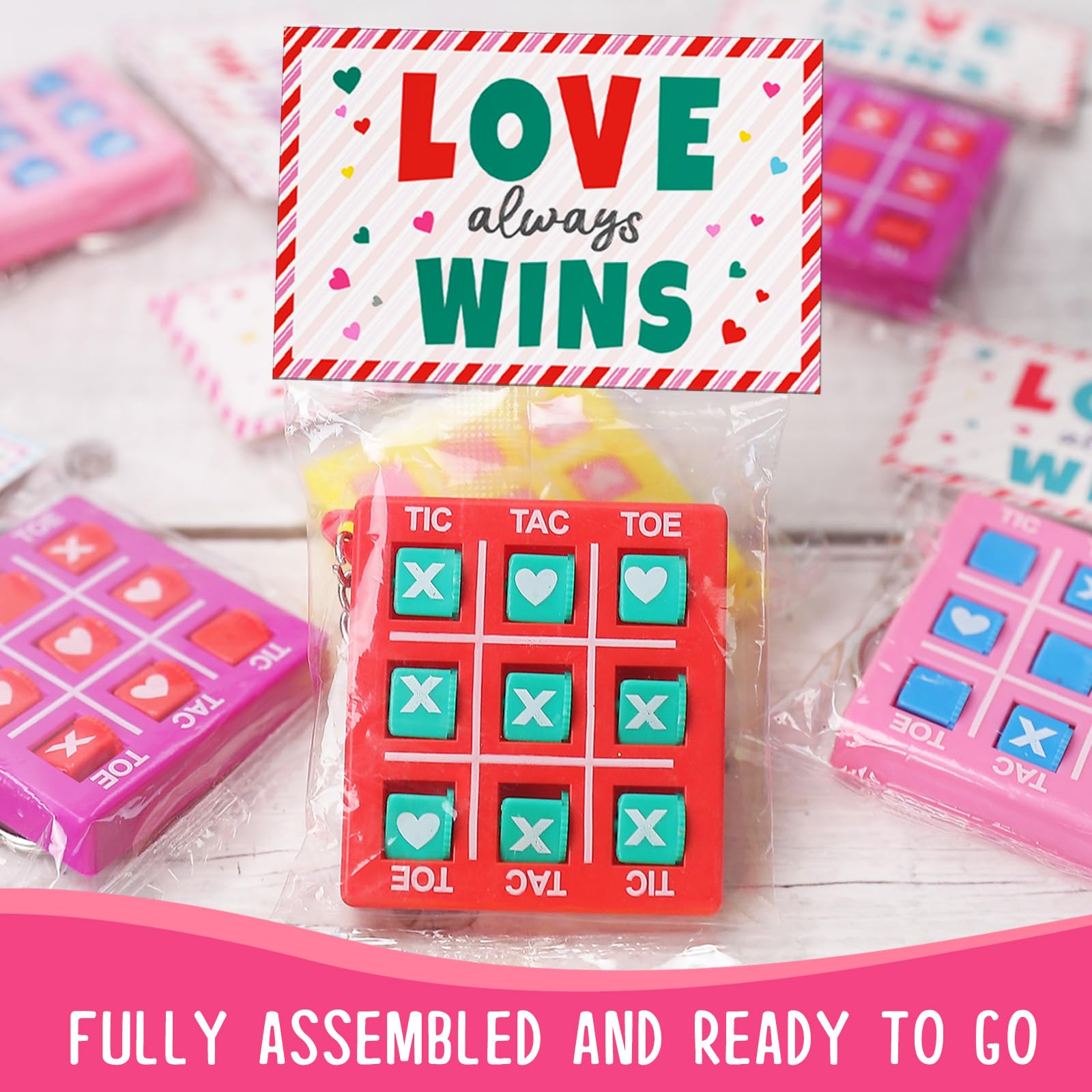Oriental Cherry Valentines Day Gifts For Kids - 24 Pack Valentines Cards With Tic Tac Toe Keychains - Valentine Gift Exchange Fo