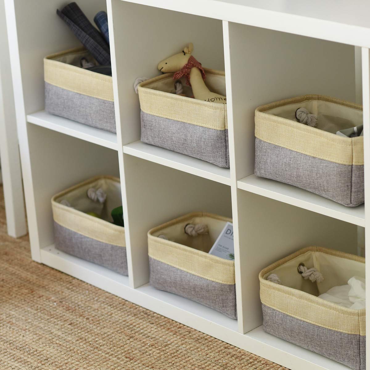 TheWarmHome Storage Baskets for Organizing - 11.8x7.8x5.2 inch Small 6 Pack Storage Bins for Shelve  Farbic Storage cubes Organizer for Baby Toys Nursery (Gold & Grey)