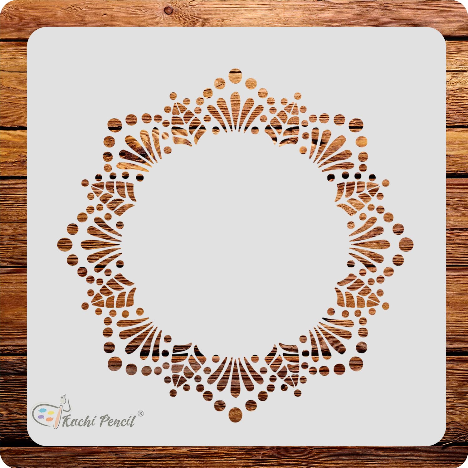 Kachi Pencil Mandala Design Floral Craft Stencil for Art and Painting, Size 6 x 6 inch Reusable Stencil for Painting, Fabric, Gl