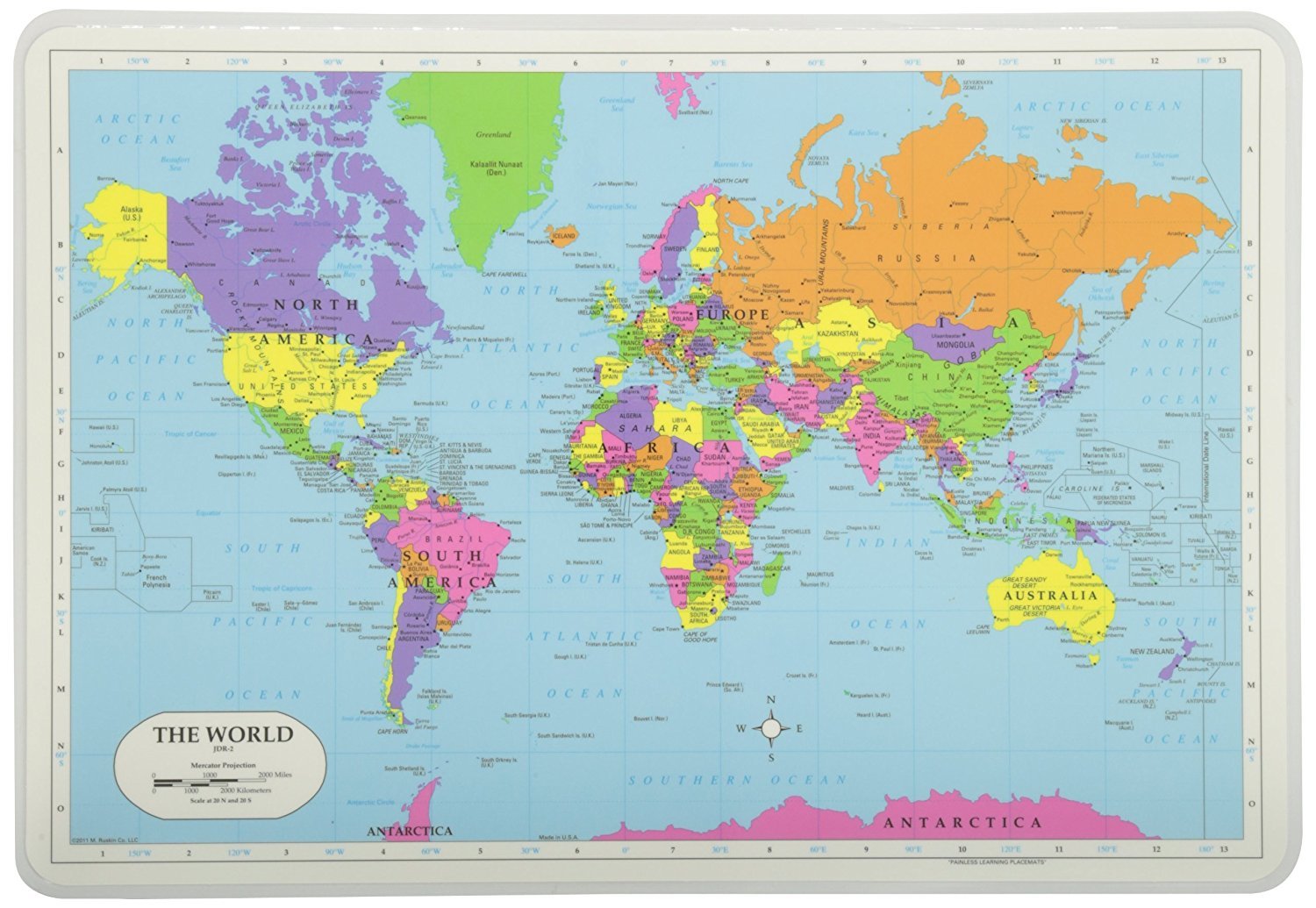 Painless Learning Educational Placemats Sets World Usa And Europe Maps Non Slip Washable
