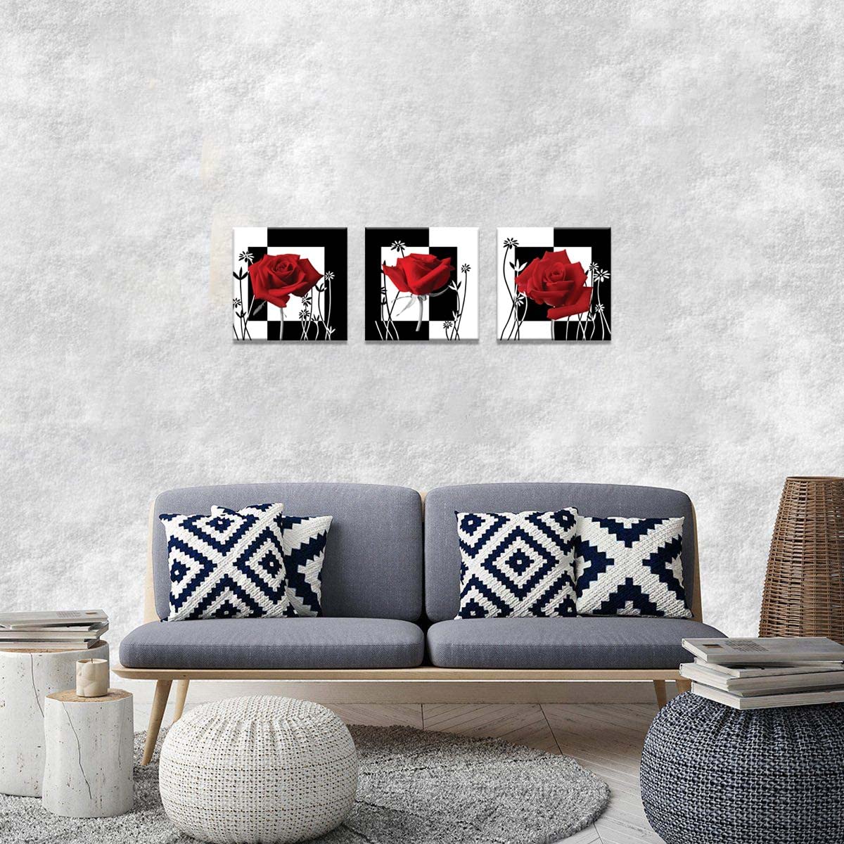 Nan Wind Canvas Print 3 Pcs Black And White Red Rose Canvas Art Painting Abstract Wall Art Decorations Flower Picture On Canvas