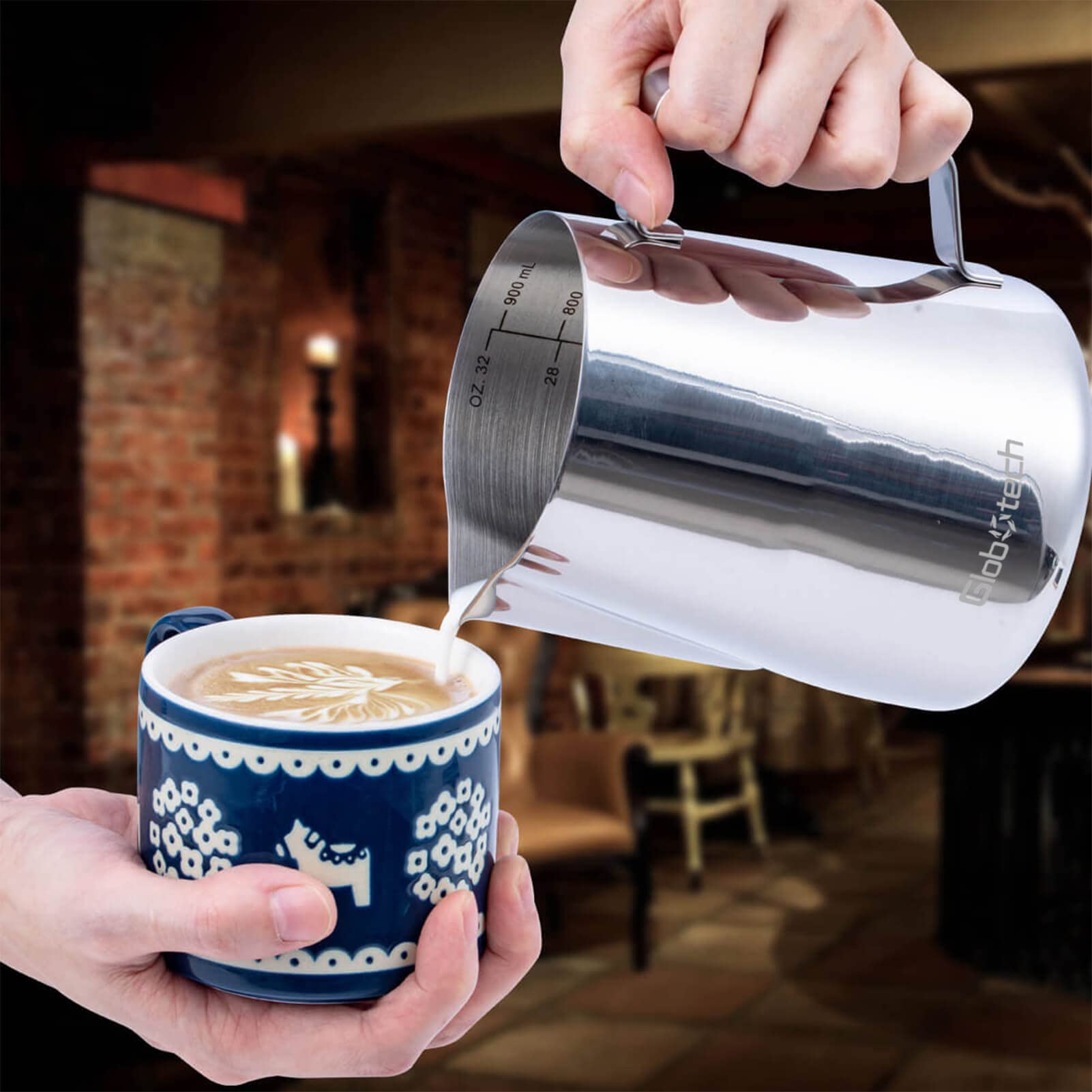 Espresso Steaming Pitcher Milk Frothing-Cup - Stainless Steel Cappuccino Coffee Steamer Jug Matcha Chai Hot Chocolate Cup 32 Oz