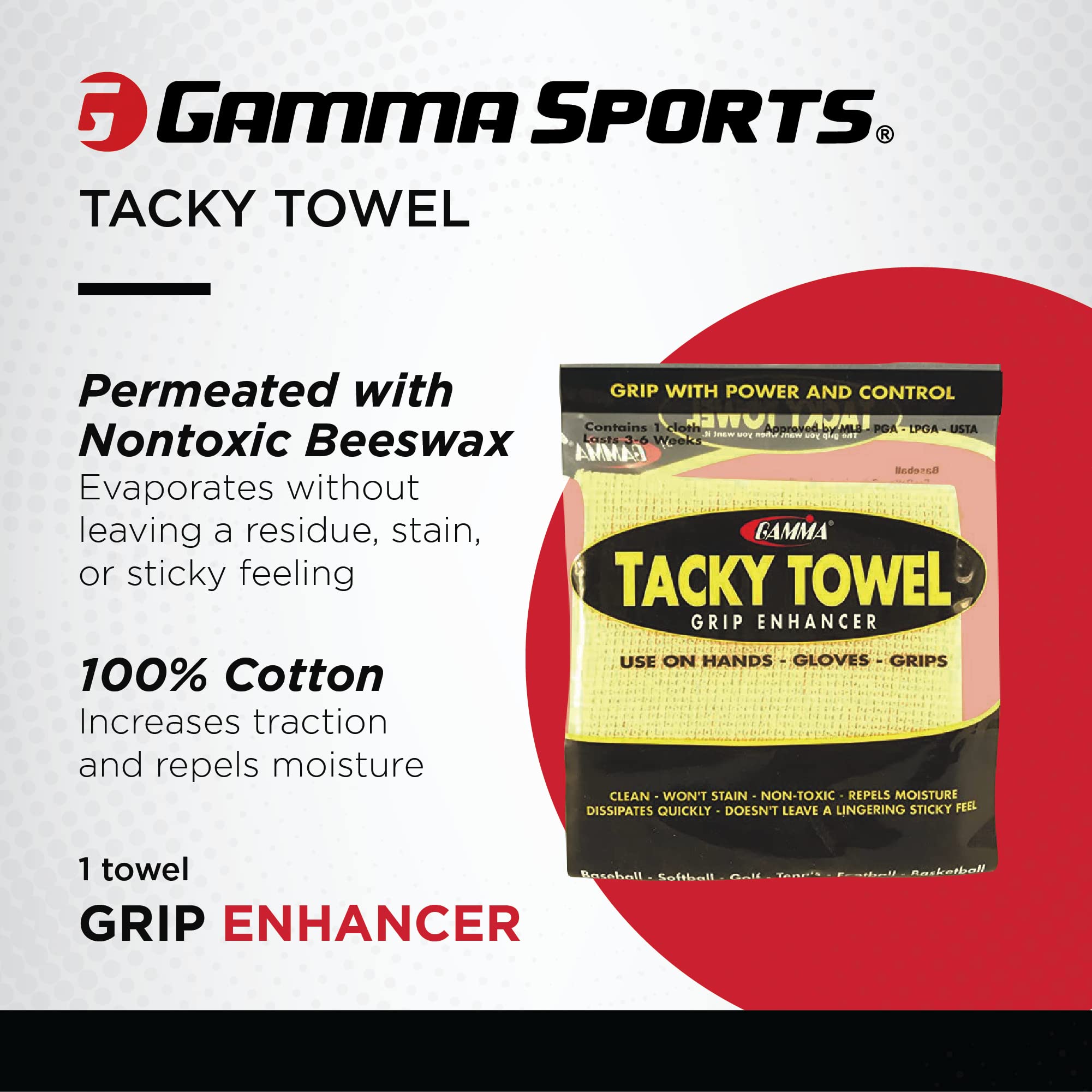 Gamma Tacky Towel Grip Traction Enhancer - Ideal For Tennis, Golf, Baseball, Football, Softball, Or Basketball 8.00'' X 5.00''
