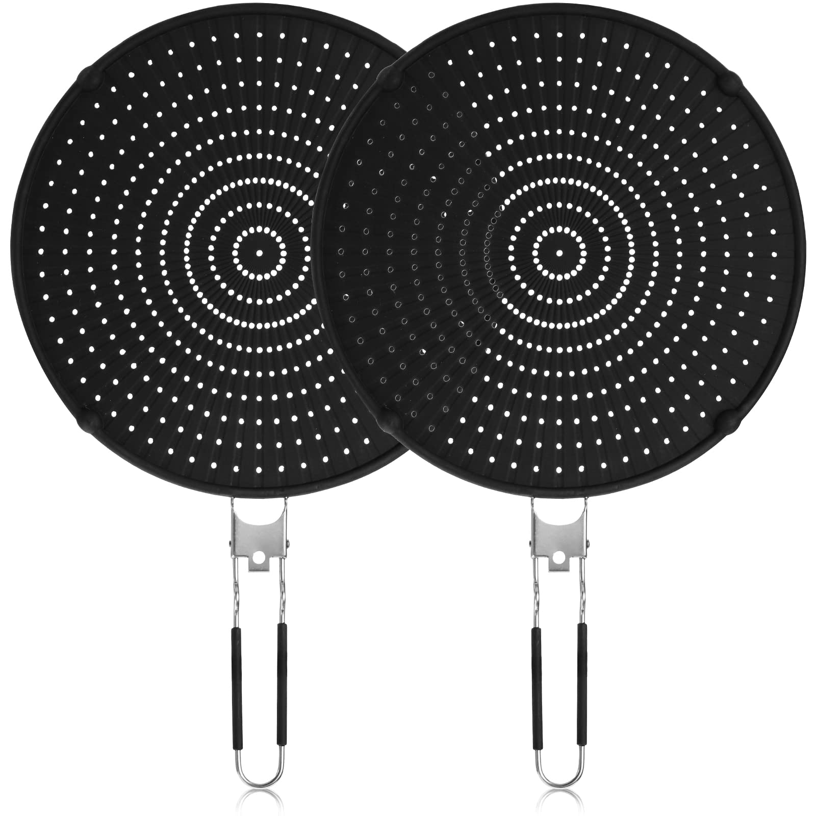 Frcctre 2 Pack Silicone Splatter Screen For Frying Pan, 13'' Versatile Grease Splatter Guard With Foldable Handle, Food Grade He